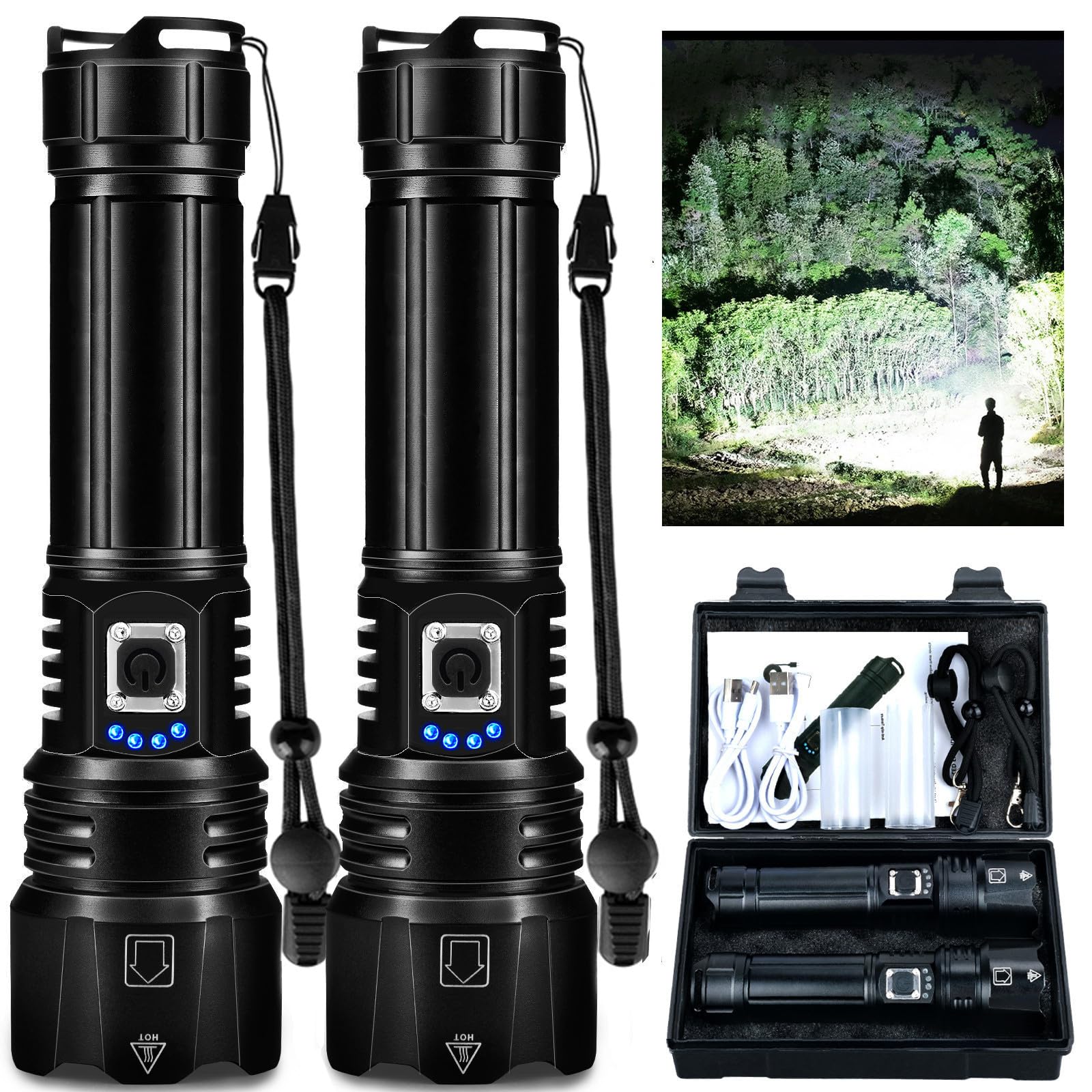 Lylting Rechargeable Led Flashlights High Lumens 2 Pack, 990,000 Lumen Super Bright Flashlight With Usb Cable, 5 Modes Powerful Flashlight Waterproof Flash Light For Home Camping