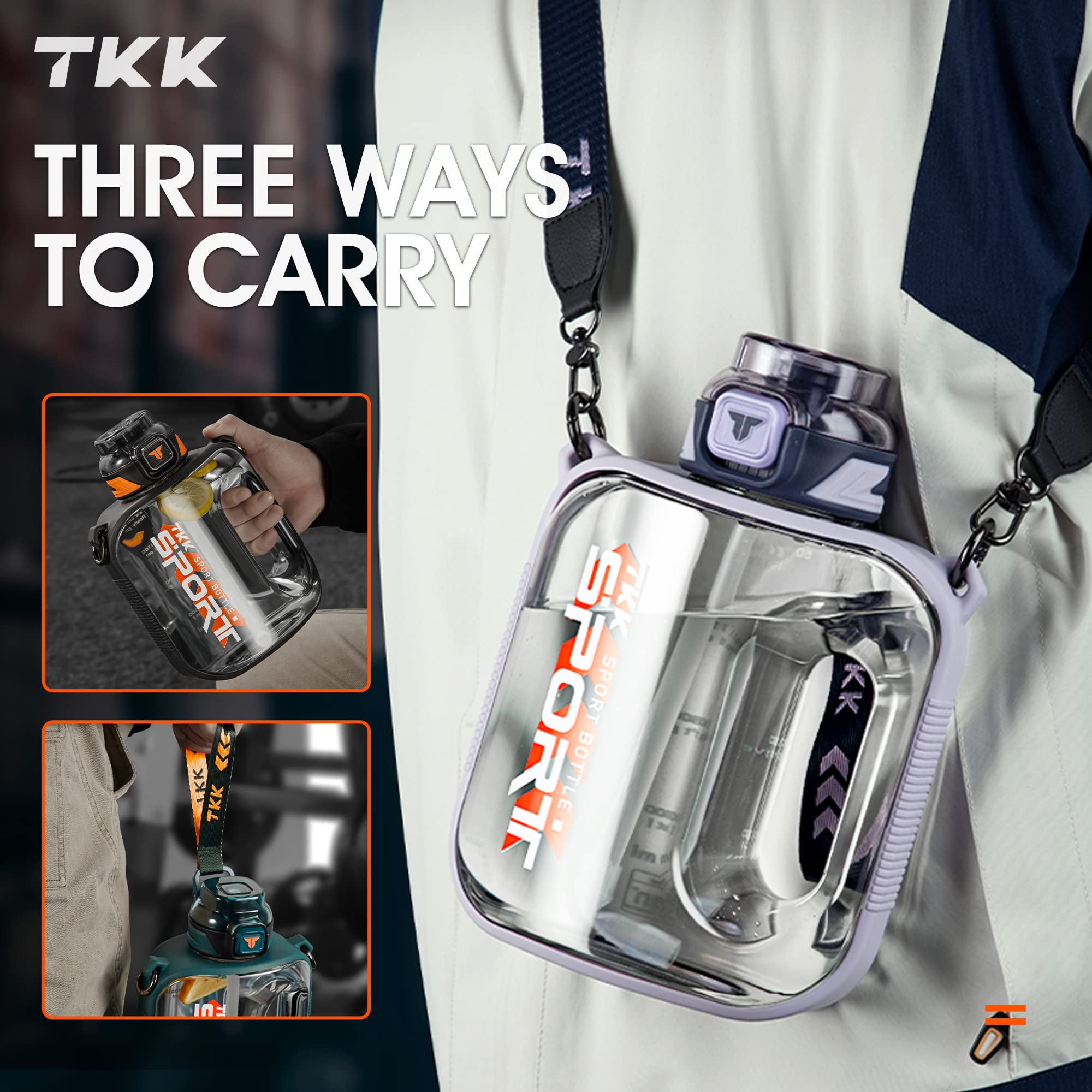 Tkk Half Gallon Water Bottle Jug With Straw, Large Capacity Plastic Water Bottle, Dishwasher Safe