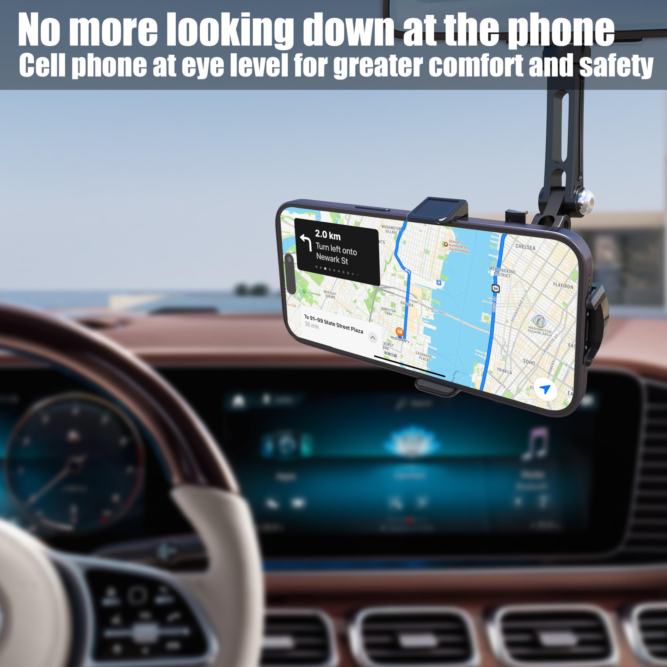 Penuspt Phone Holder For Car,Rearview Mirror Cell Phone Holder For Car Aluminum Arm Rotatable Retractable Universal Car And Truck Mount For Iphone And Android Phones