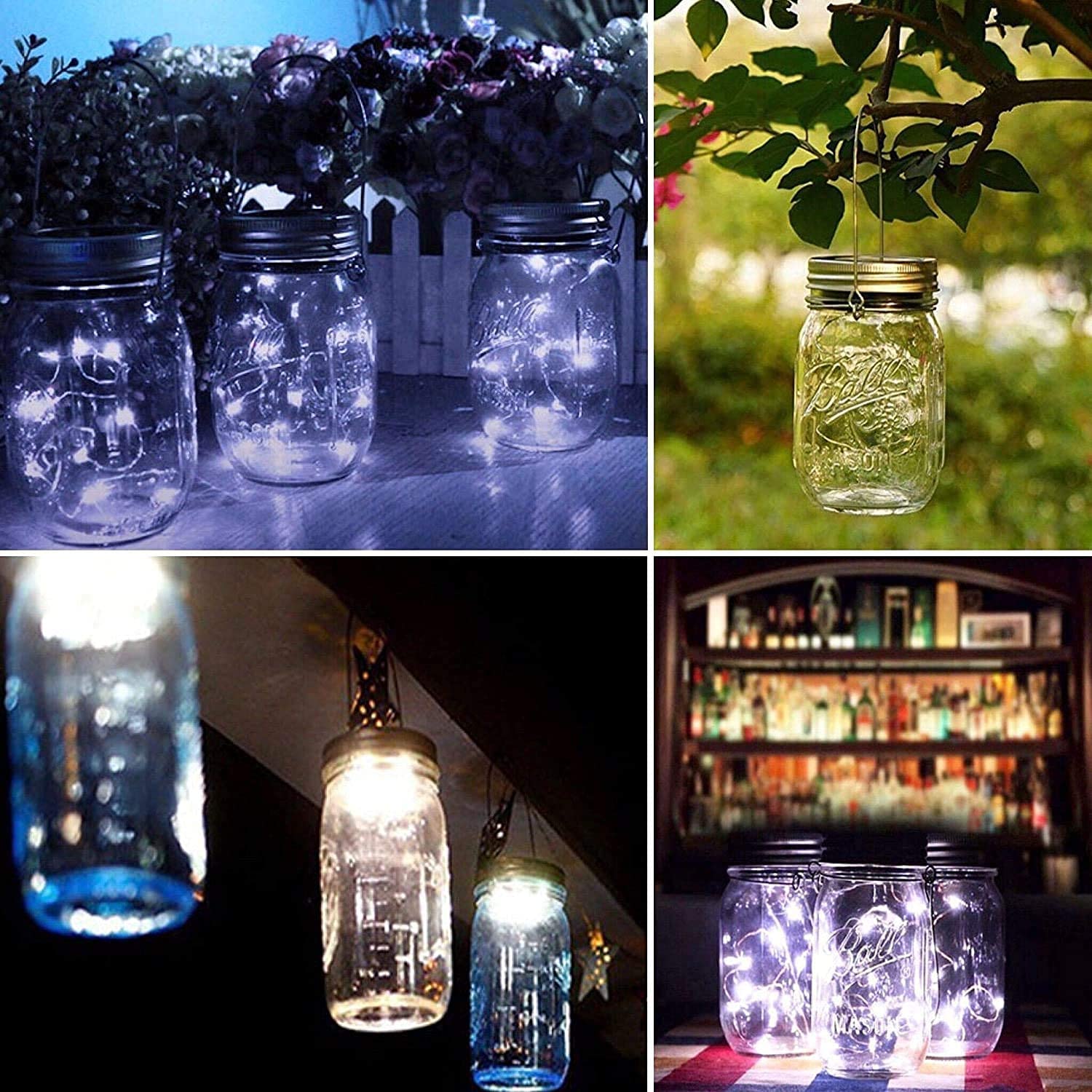 Gonimy Solar Mason Jar String Lights Lid, [d] 9 Pack 20 Led Antirust Waterproof Fairy Firefly Jar Lids Lights With 9 Hangers (Jars Not Included) For Patio Garden Wedding (Cool White)