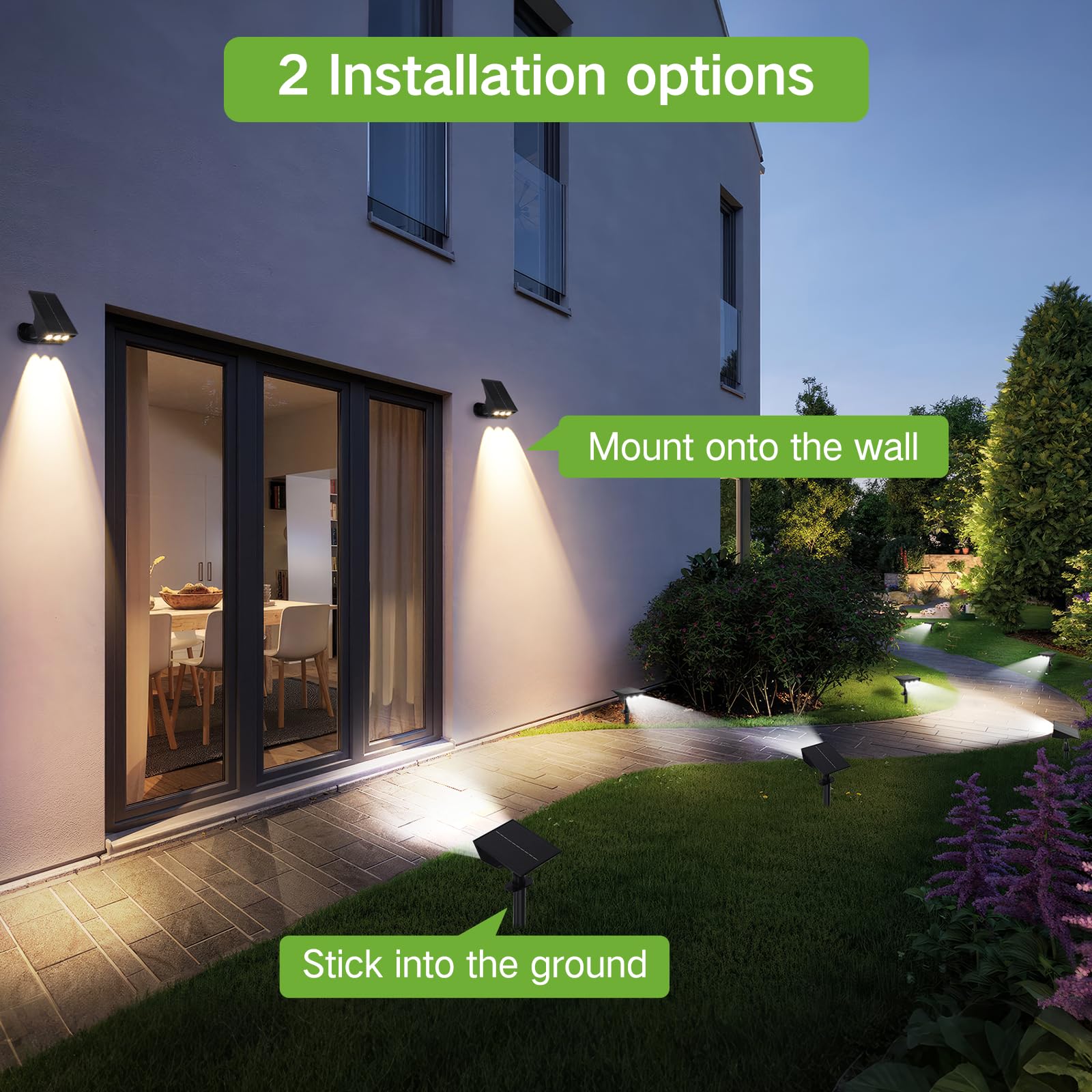 Outon Solar Spot Lights Outdoor, 5 Lighting Modes Ip68 Waterproof Solar Powered Garden Light, Dusk-To-Dawn Auto On/Off Outside Light, Led Spotlights For Landscape Yard Pathway House, 6 Pack