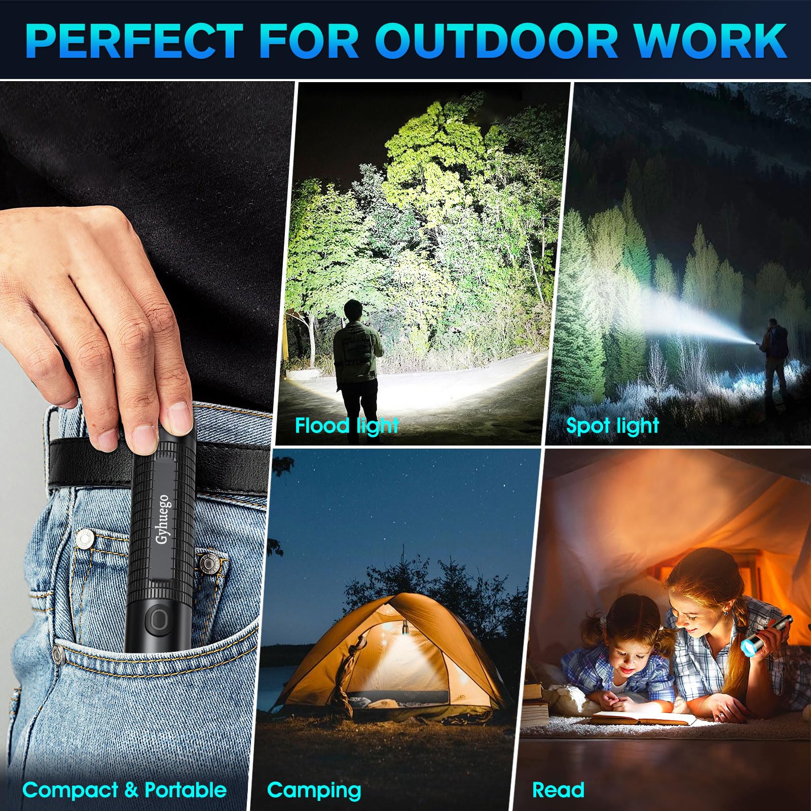 Gyhuego Led Flashlight, Recharge Tactical Flashlights High Lumens 10000, Zoomable Waterproof Flash Lights For Emergency, Outdoor, Home, Camping, Hiking