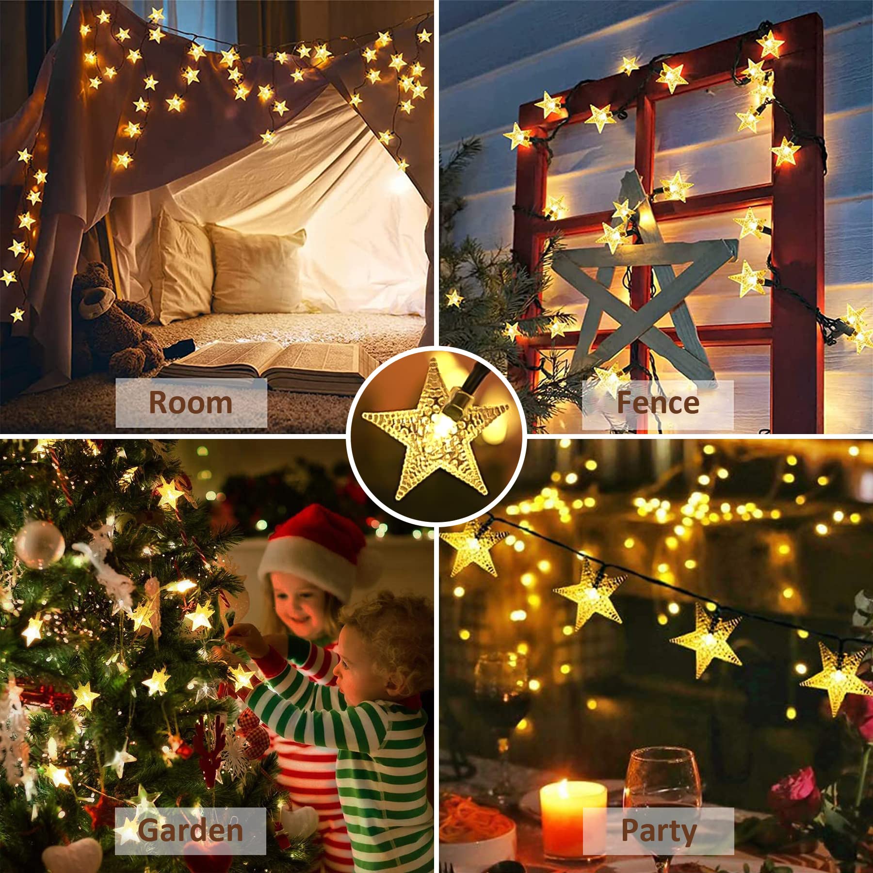 L Lampop Twinkle Solar Star String Lights Outdoor Waterproof Fairy Lights 39Ft 100 Led With 8 Lighting Modes For Camping Garden Wedding Party Tree Holidays Backyard Patio(Warm White)