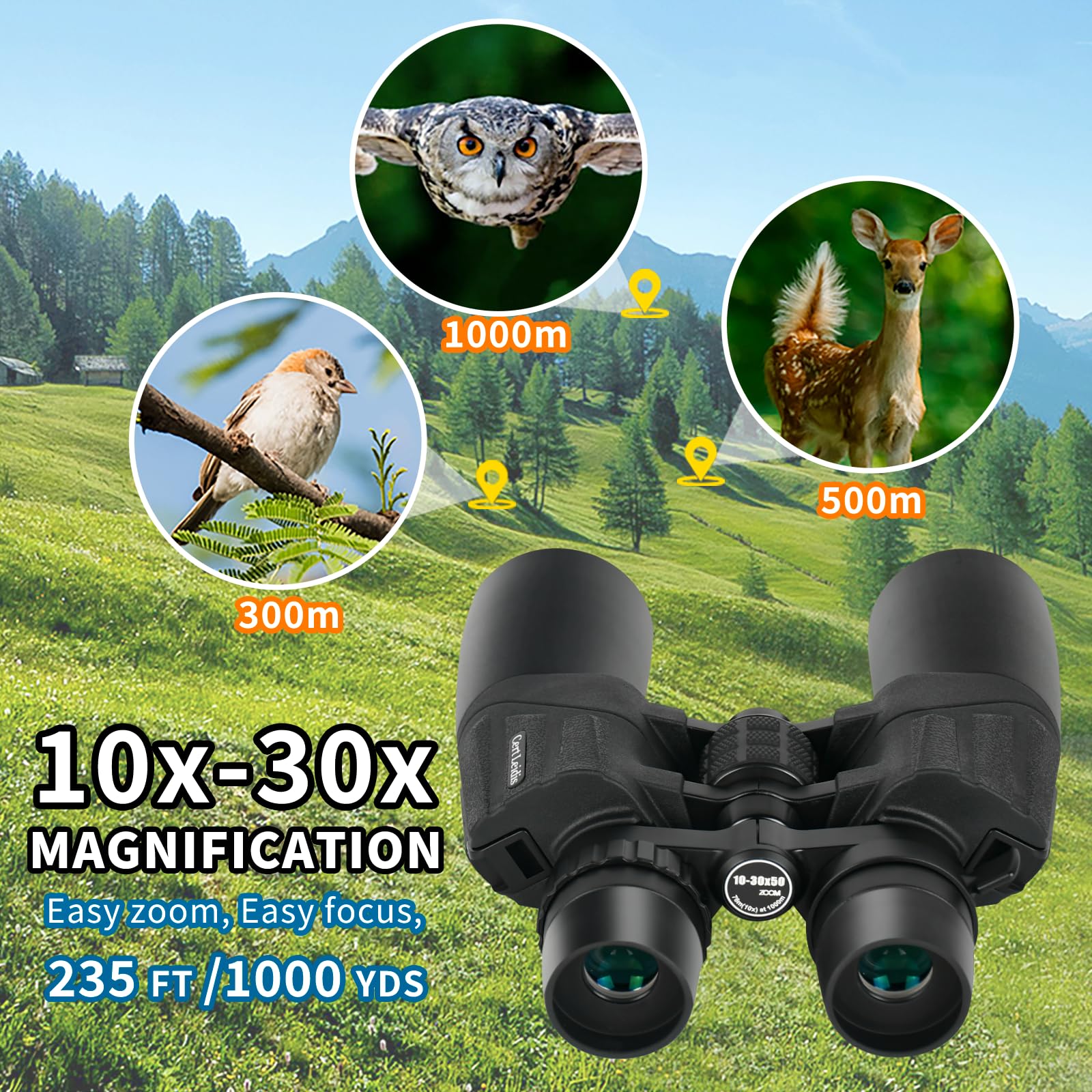 Cert Leidis 10-30X50 Zoom Binoculars For Adults High Power, Low Light Night Vision, Bak4 Prism With Fmc Lens, Waterpoof, Hd Professional Binoculars For Bird Watching, Hunting, Outdoor, Hiking