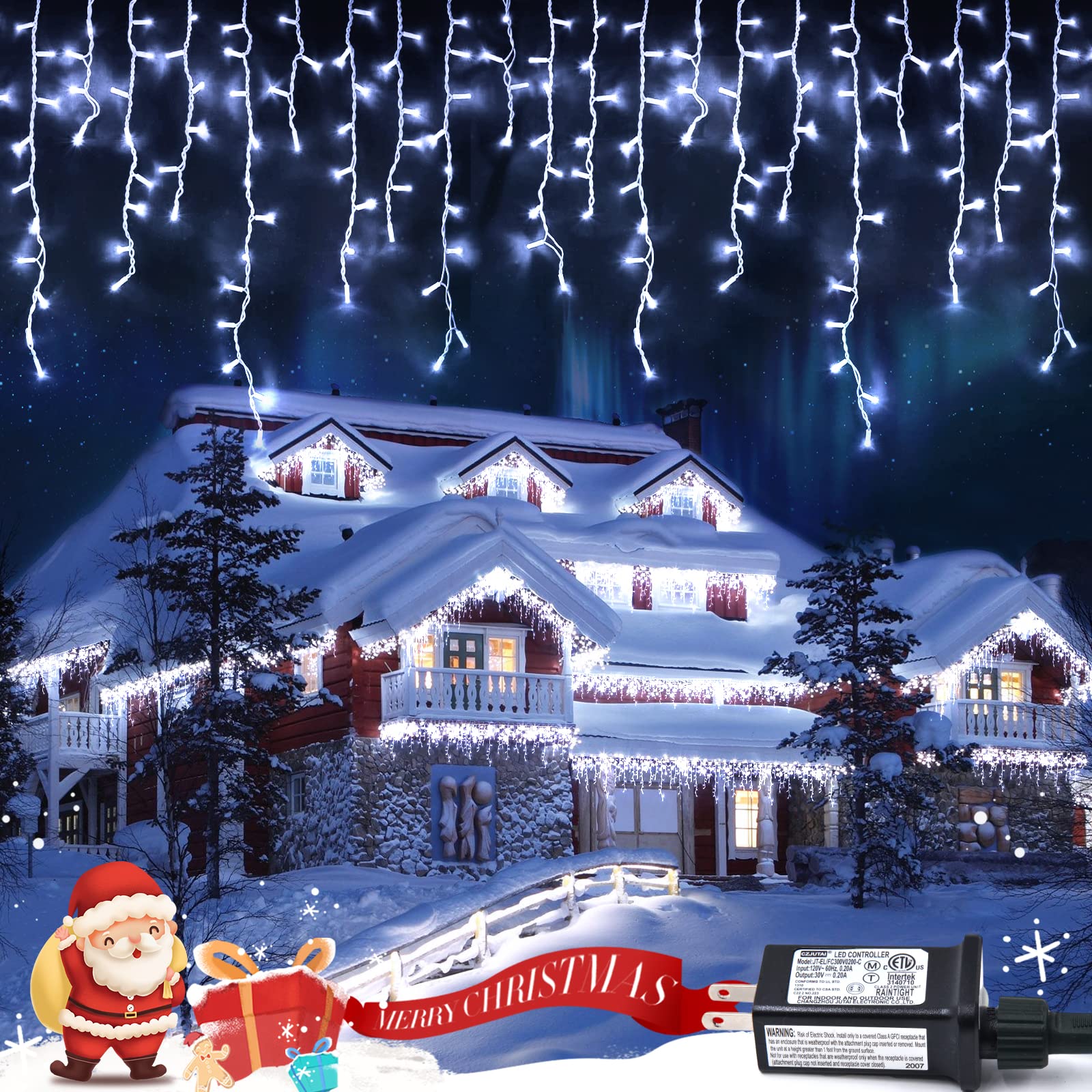 Jmexsuss Christmas Icicle Lights For Outside: 800 Led White Icicle Lights Outdoor Waterproof - White Christmas String Lights For House Wedding Party Christmas Decoration