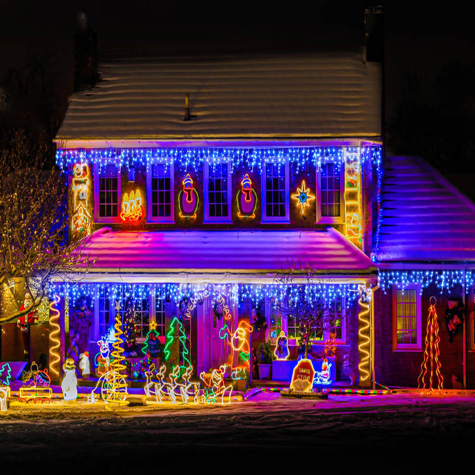 Nielfoi Icicle Lights Outdoor - 33Ft Christmas Lights With 400Led 75 Drops 8 Modes, Plug In Curtain String Lights Waterproof For Holiday Wedding Party Home Garden Bedroom Indoor Outdoor Decoration, Blue