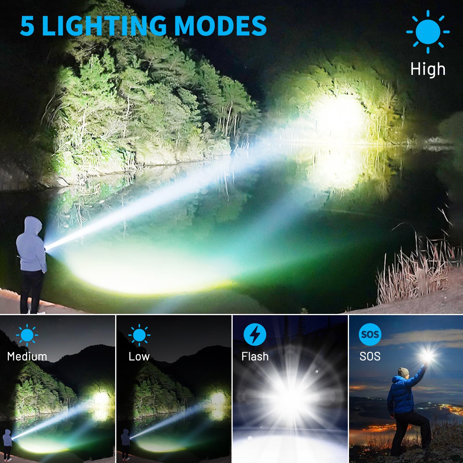 Crazybrace Rechargeable Flashlights High Lumens, 990,000 Lumen Brightest Led Flashlight With 5 Modes & 12H Long Runtime, Powerful Waterproof Handheld Flash Light, Super Bright Flashlight For Home, Camping