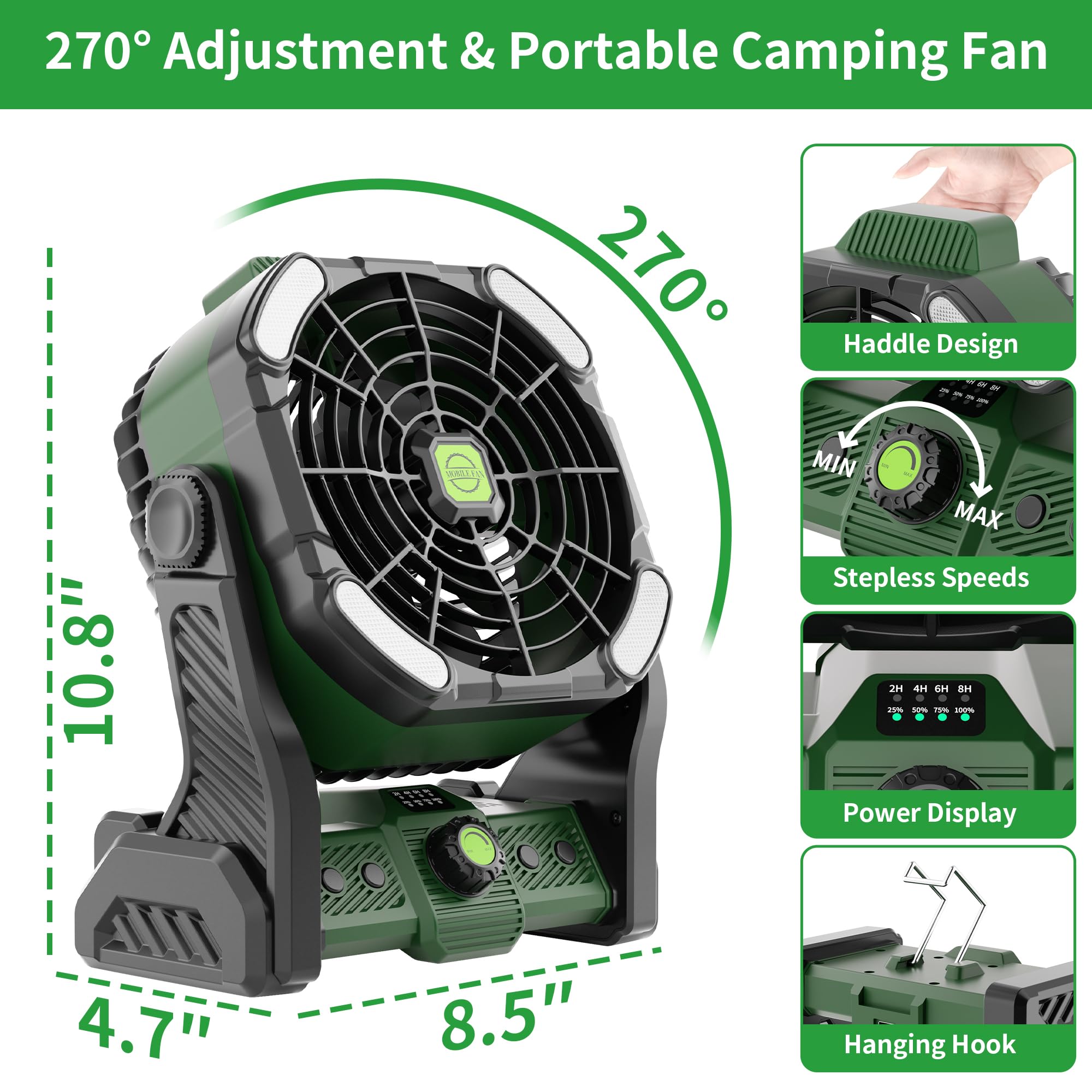 Camping fan with rechargeable 20000mAh battery for effective cooling on the go Koospark