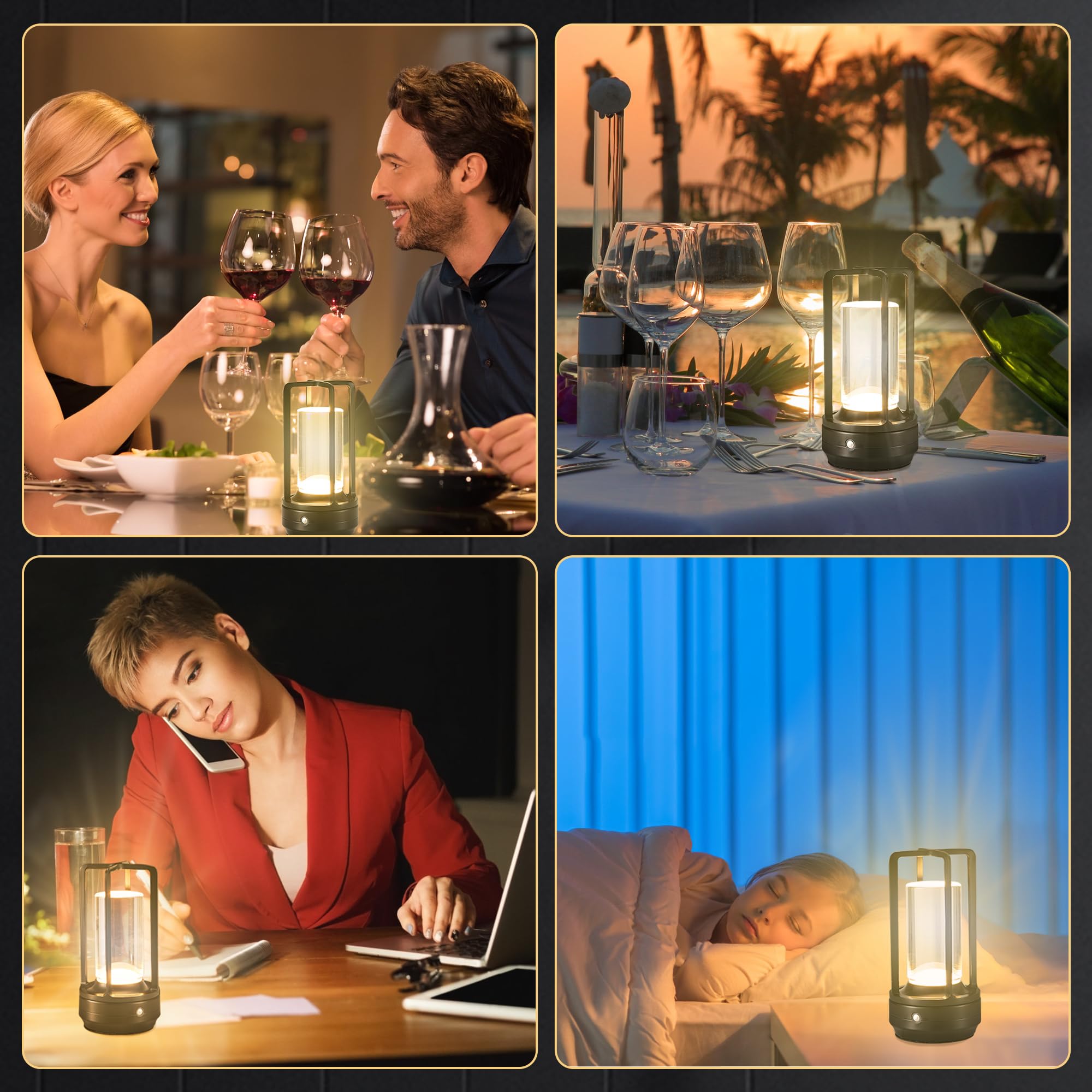 Idong Portable Cordless Table Lamp，Led Desk Lamp With Touch Control，3-Colour Infinitely Dimming Rechargeable Battery Powered Dimming Led Lighting For Strange/Restaurant/Bedroom/Bar/Outdoor Party（ Black）