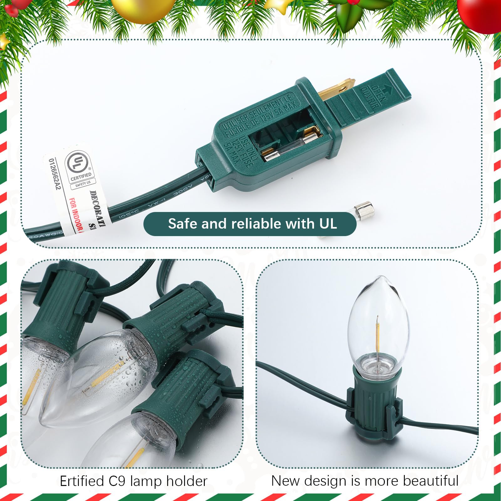 Rossesay C9 Magnetic Christmas String Lights - Outdoor Christmas Light With Shatterproof Led Bulbs For Patio Event Decoration(50 Ft,Warm)