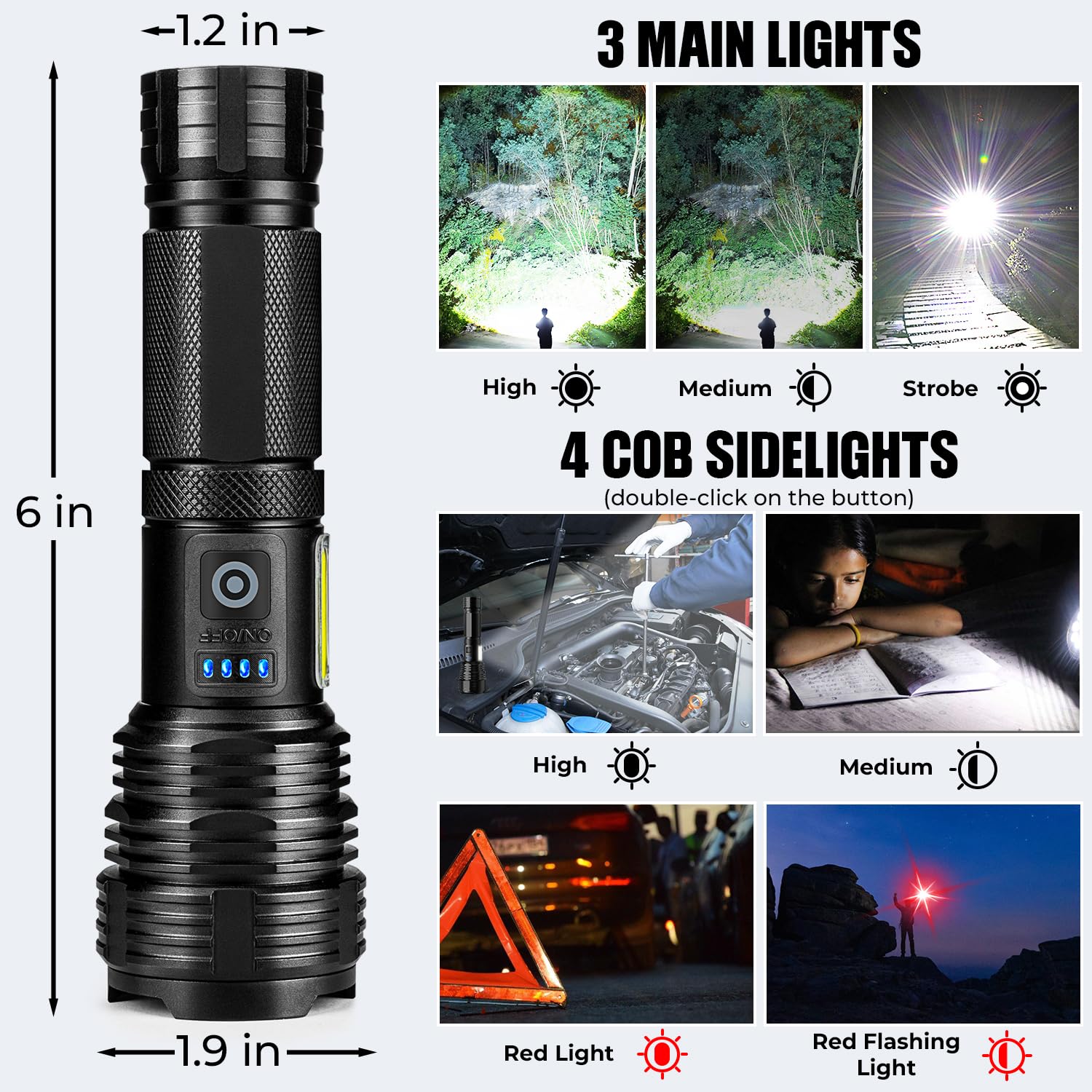 Bercol Flashlights Led High Lumens Rechargeable, 990,000 Lumen Super Bright Flashlight, Usb Fast Charging High Powered Flash Light, Powerful Ipx7 Waterproof Handheld Flashlights For Home,Camping(2 Pack)