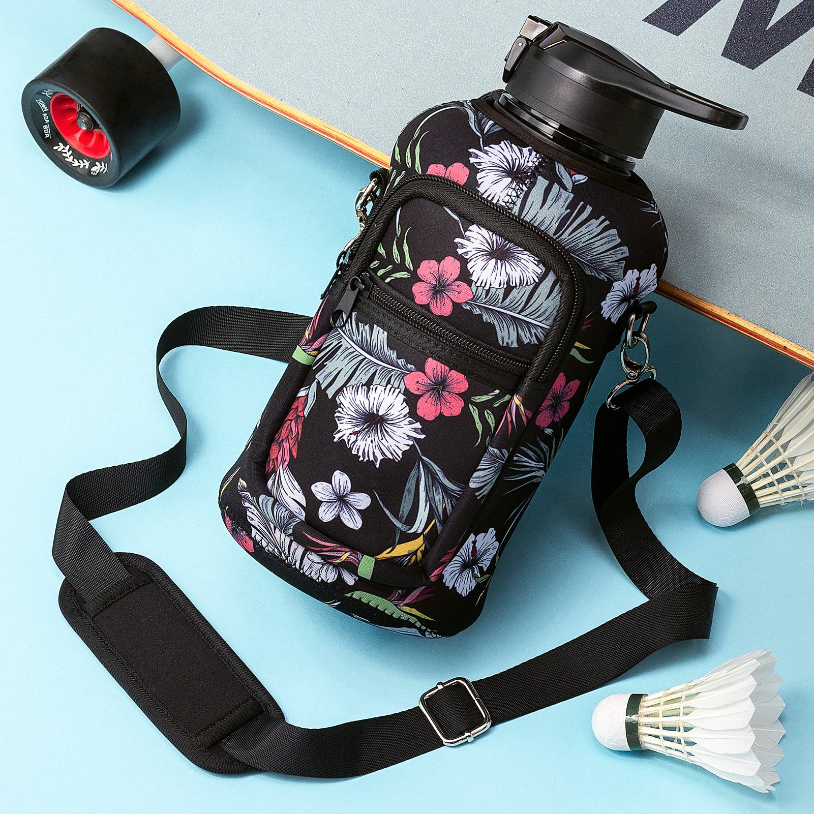 Fimibuke Half Gallon Water Bottle With Sleeve 64 Oz Water Bottle With Handle & Straw Leakproof