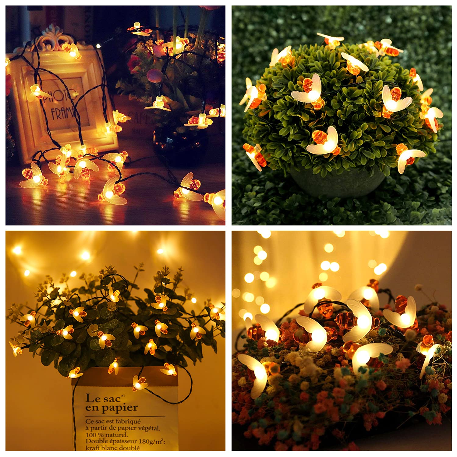 Iticdecor Solar Bee String Lights 30 Led 8 Modes Cute Bee Light Waterproof Outdoor Lights Starry Fairy Light Wedding Home Garden Patio Party Christmas Tree Decoration