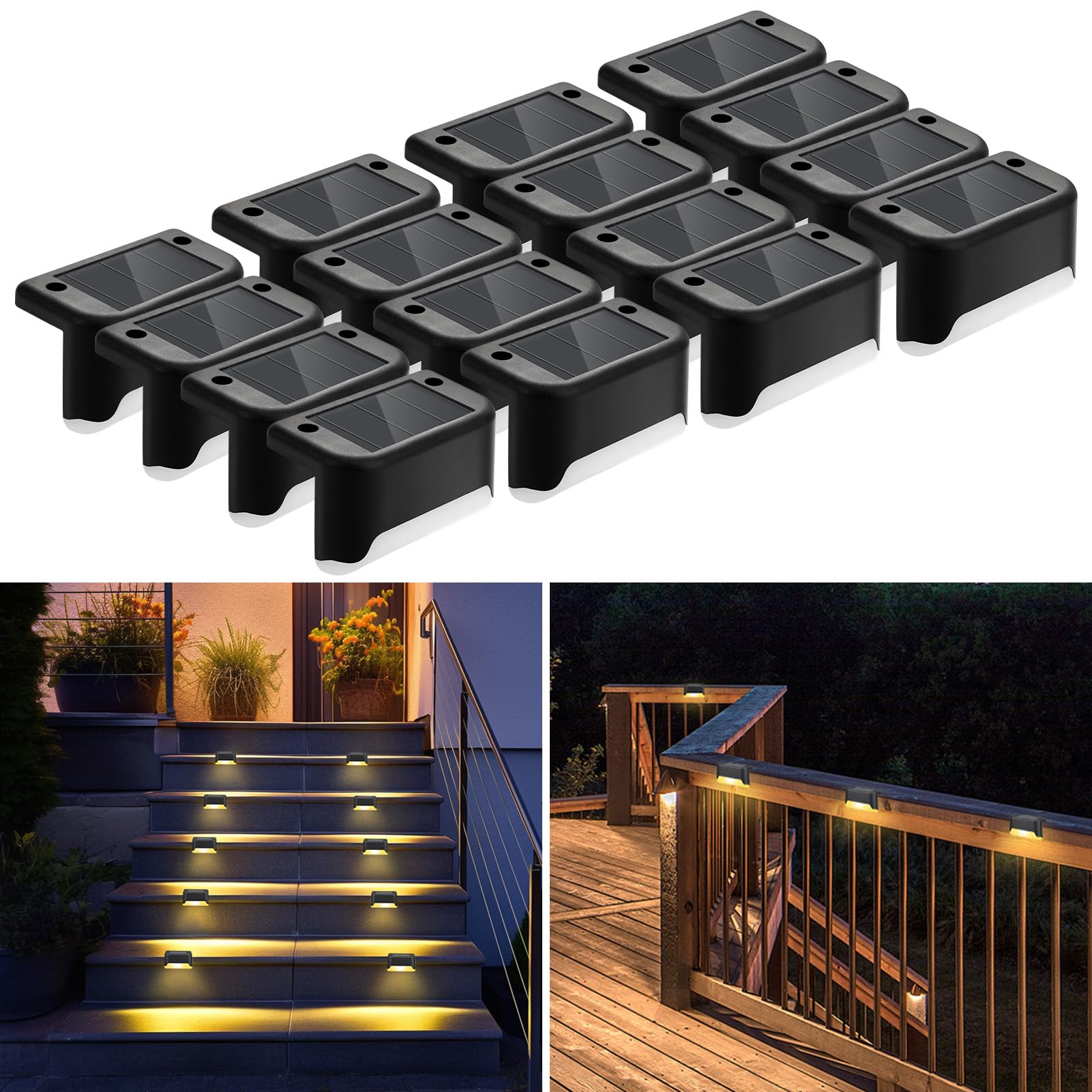 Gliship 16 Pack Solar Step Lights Outdoor, Led Lights Waterproof Weatherproof Solar Lights For Outdoor Fences, Stairs, Step, Yards, Patios, And Pathways, Lights Decorations Outside (Warm White)