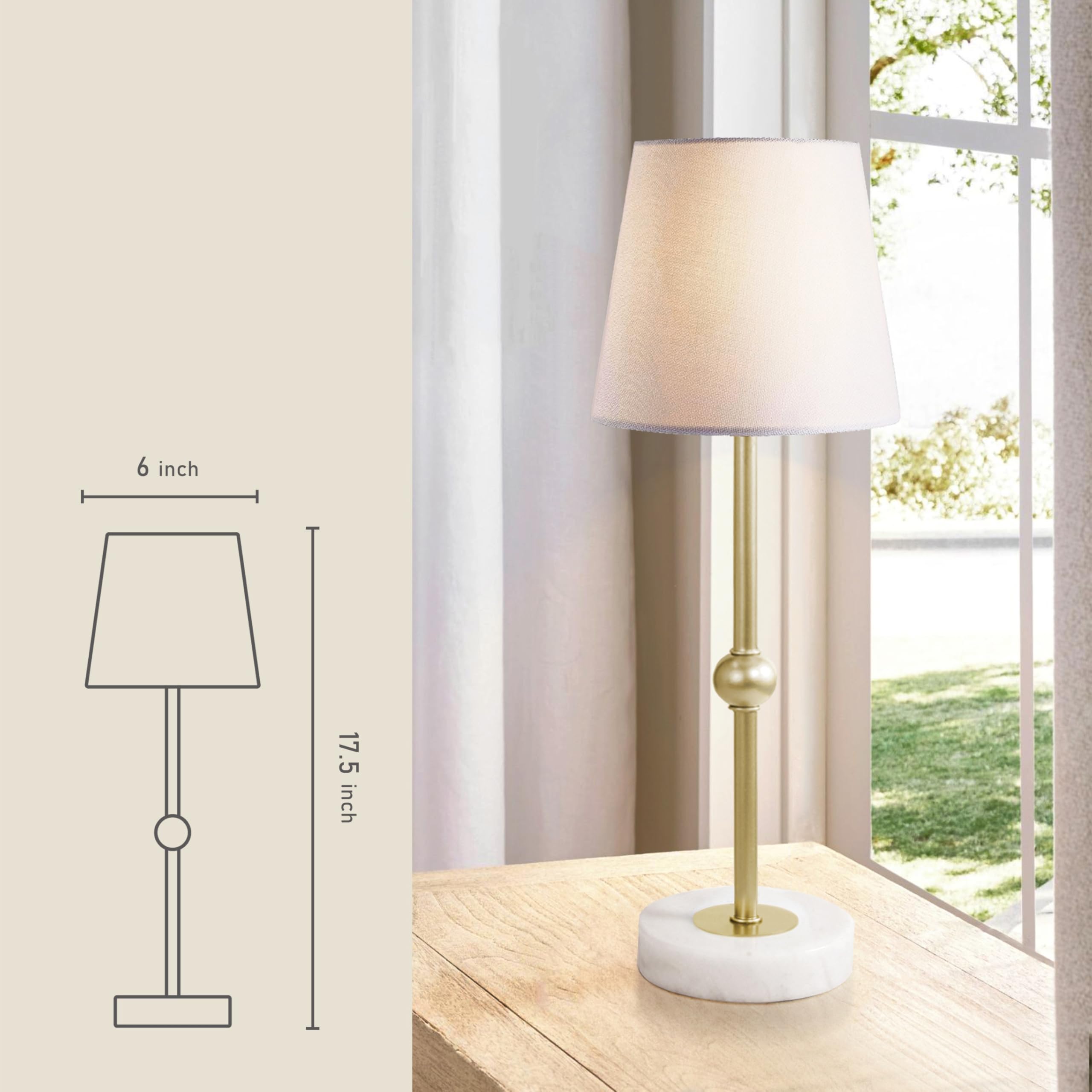 Brasslism 17.5" Cordless Led Table Lamp – Rechargeable & Dimmable With Detachable Magnetic Bulb, Marble Base, Brass Finish, – Affordable Luxury Accent Light For Bedroom, Bar, Restaurant, Urban Decor