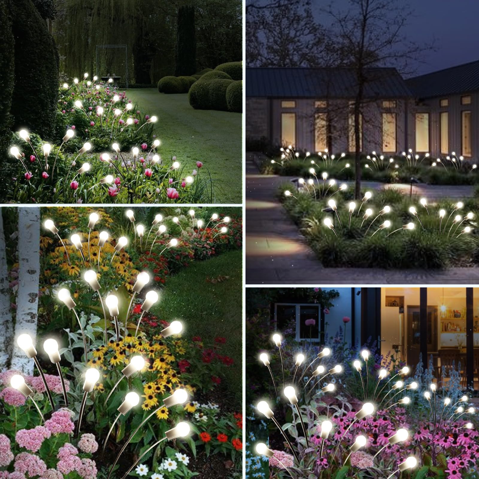 Sanjicha Solar Garden Lights, 6 Pack Solar Firefly Lights Outdoor, Solar Swaying Lights, Waterproof Solar Outdoor Fairy Lights For Yard Patio Pathway Wedding Decor (Cool White)