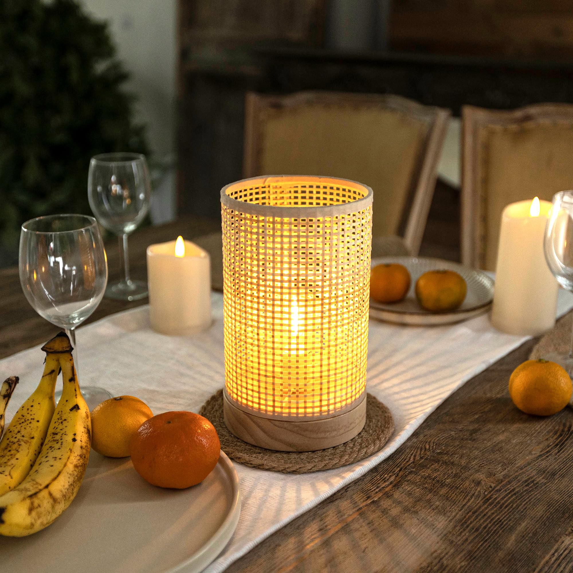 Lusharbor Battery Operated Lamp With Timer, Rattan Boho Table Light Battery Powered Beside Lamps Small Cordless Lamp For Kids Room Entryway Home Decor