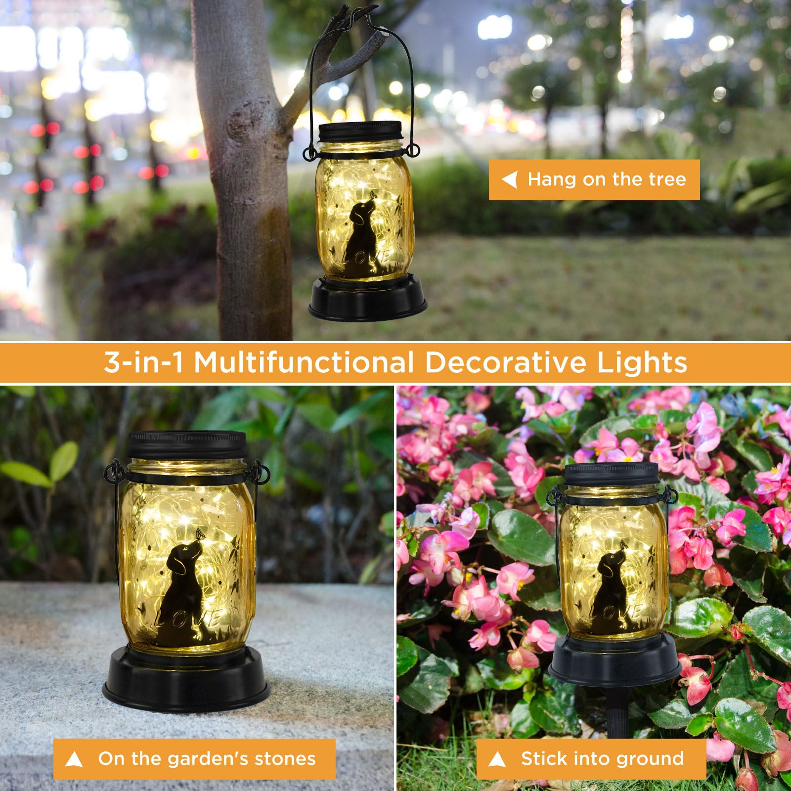 Jobosi Dog Jar Solar Light, Fairy Lantern Garden Lights, Jar Bottle Light, Solar Lanterns Outdoor Garden Decor, Mom Gift, Grandma Gift,  For Mother