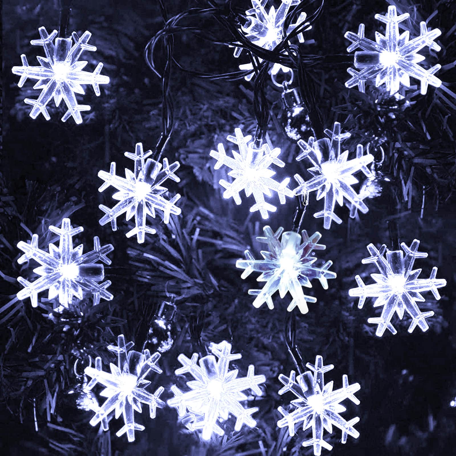 Janchs 55Ft 100 Led Solar Christmas Lights Outdoor Decorations, 8 Modes Waterproof Led Snowflake String Lights For Outside Wedding Party Porch Deck Christmas Tree, Garlands, Wreath Decor, Cool White