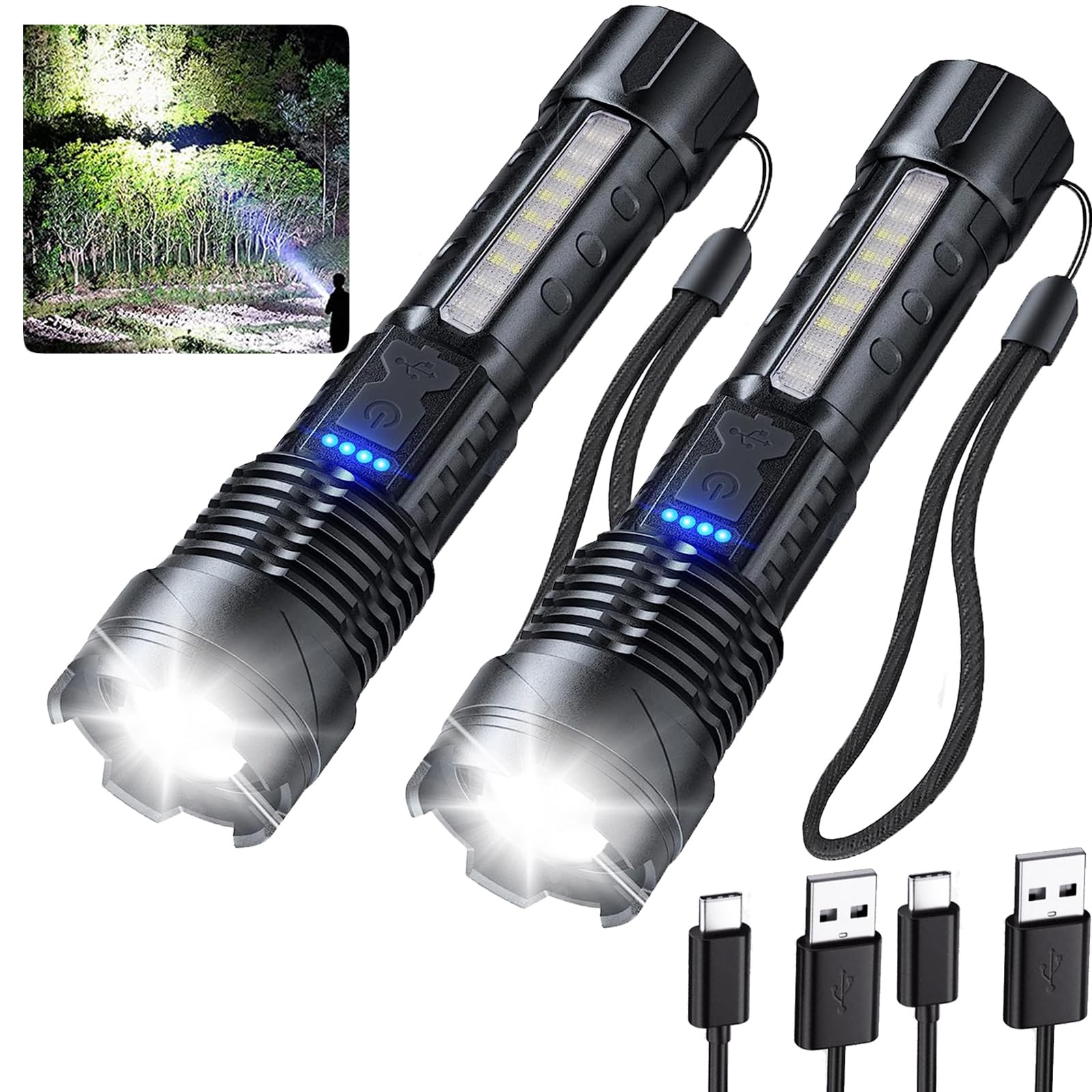 Sogidon Flashlights High Lumens Rechargeable, 1,000,000 Lumen Super Bright Led Utility Flashlight Battery Powered Handheld Flash Light With 7 Light Modes, Usb C, Waterproof, Zoomable