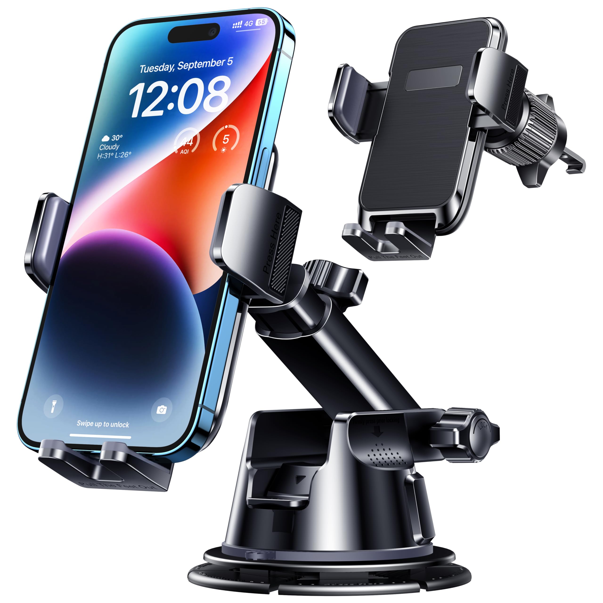 Dolyofg Car Phone Holder Mount, [Military-Grade Suction & Super Sturdy Base] 3 In 1 Universal Phone Mount For Car Dashboard Windshield Air Vent Car Mount For Iphone Android Smartphone Gps Navigator