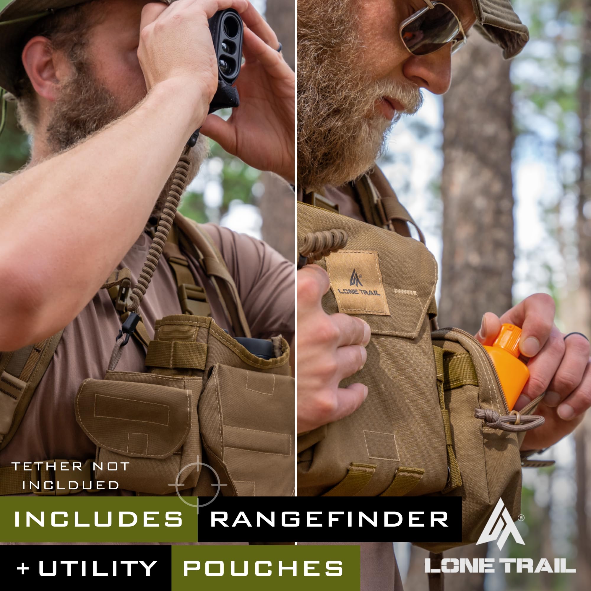 Lone Trail Waterproof Binocular Harness Chest Pack - Lightweight Bino Harness With Rangefinder Pouch, Binocular Case Chest Harness With Silent Magnetic Closure - Molle System Hunting Gear For Hunting