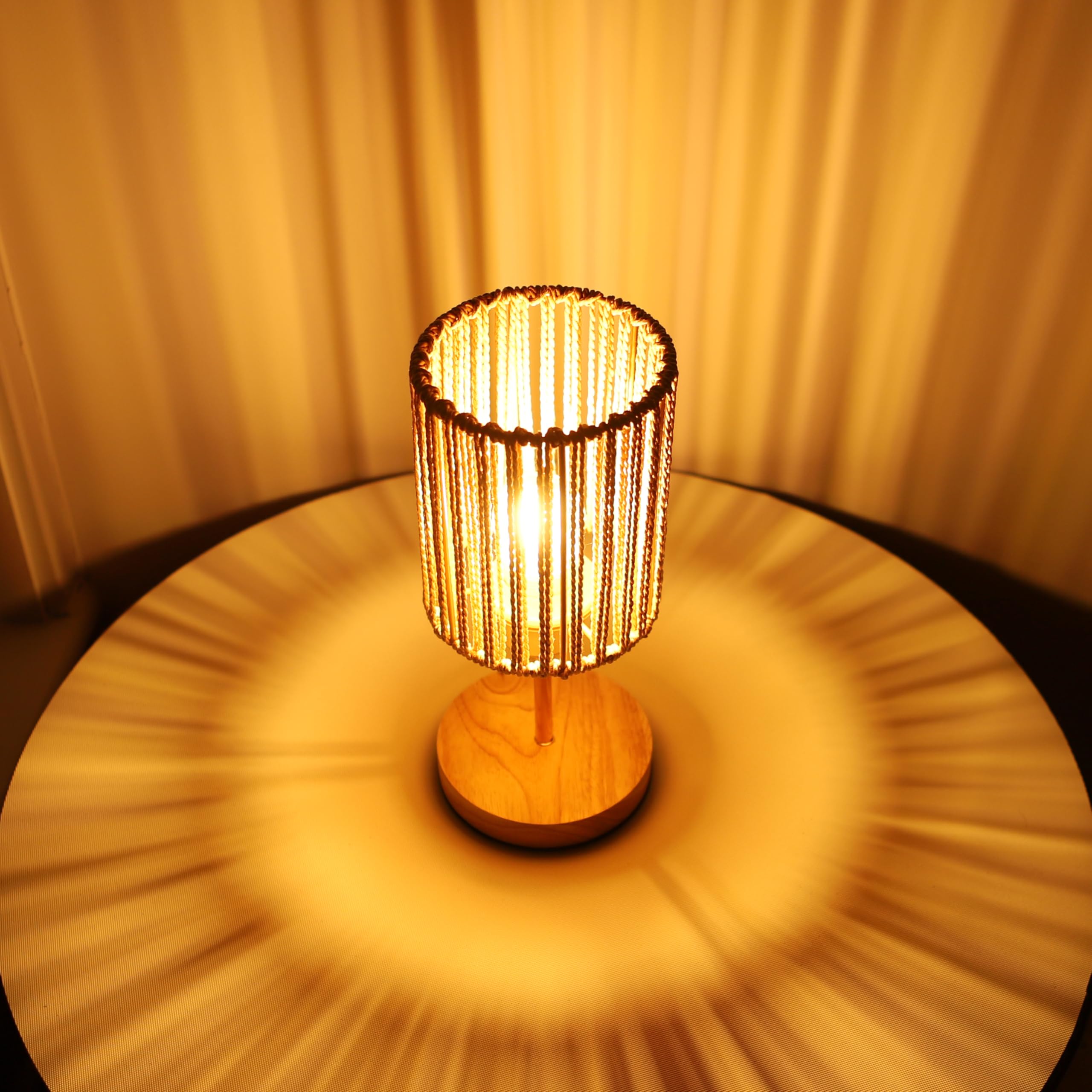 Rarlonly Boho Small Table Lamp With Bulb,Rustic Rattan Lamp For Bedroom,Nightstand Lamp,Table Lamp For Living Room,Wooden Base Bedside Lamp,Desk Lamp For Small Spaces (Brown-B)