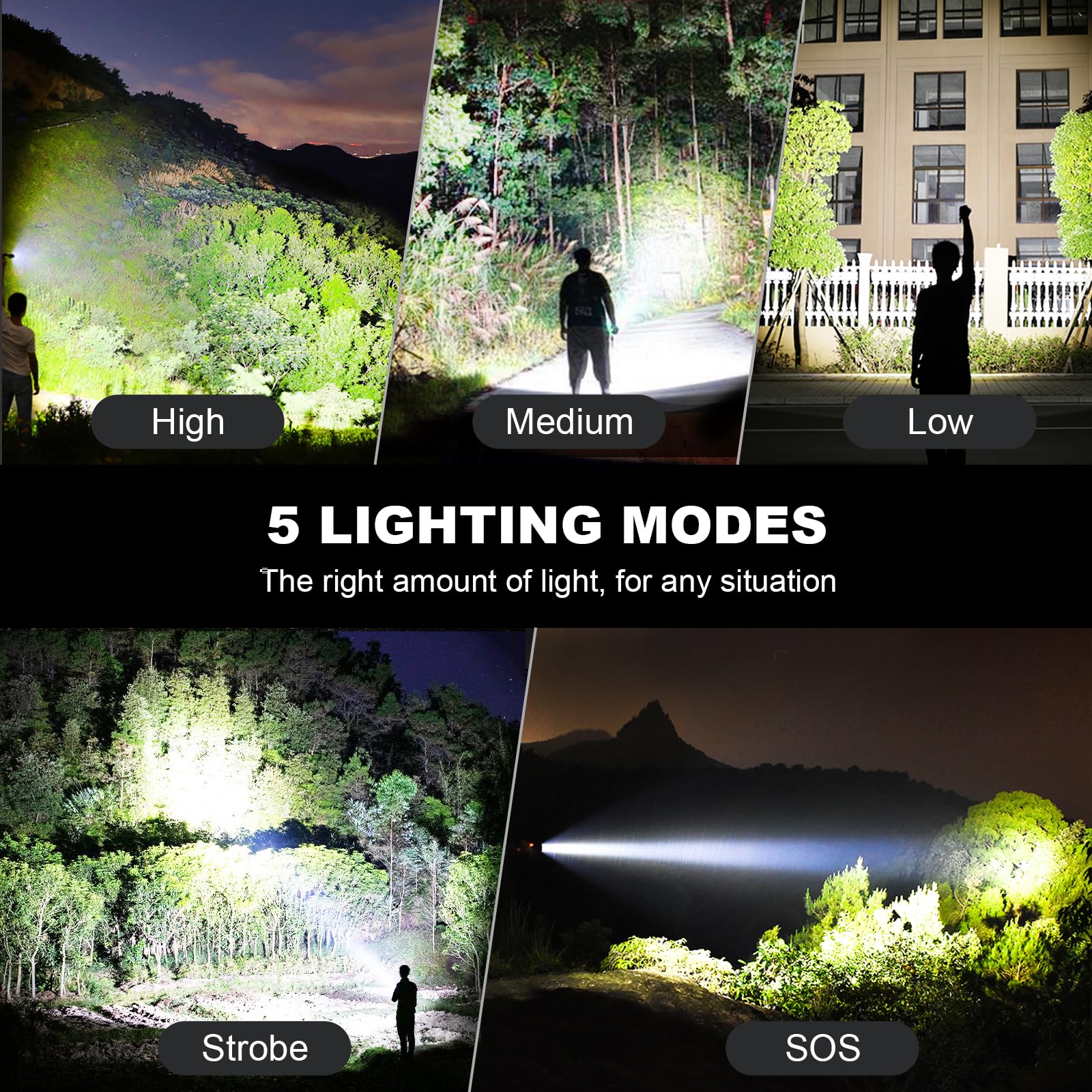 Lbe Led Flashlights 990000 Lumen High Lumens Rechargeable 2 Pack, Brightest Flash Light With 5 Modes & 18H Runtime, Ipx7 Waterproof, Powerful Handheld Flashlights For Home Camping Hiking