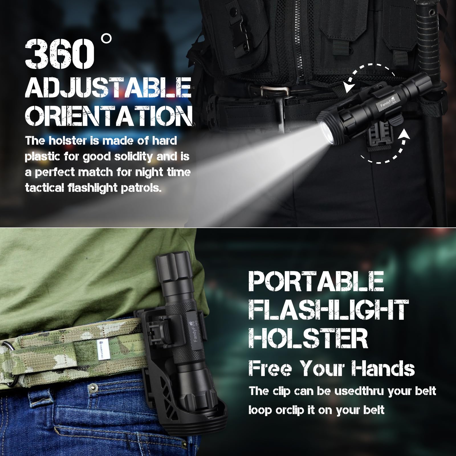 Fandyfire Police Flashlight With Holster For Duty Belt,800 Lumens Tactical Edc Flashlight With Holder,Single Mode Bright Law Enforcement Flash Light Set Fb10