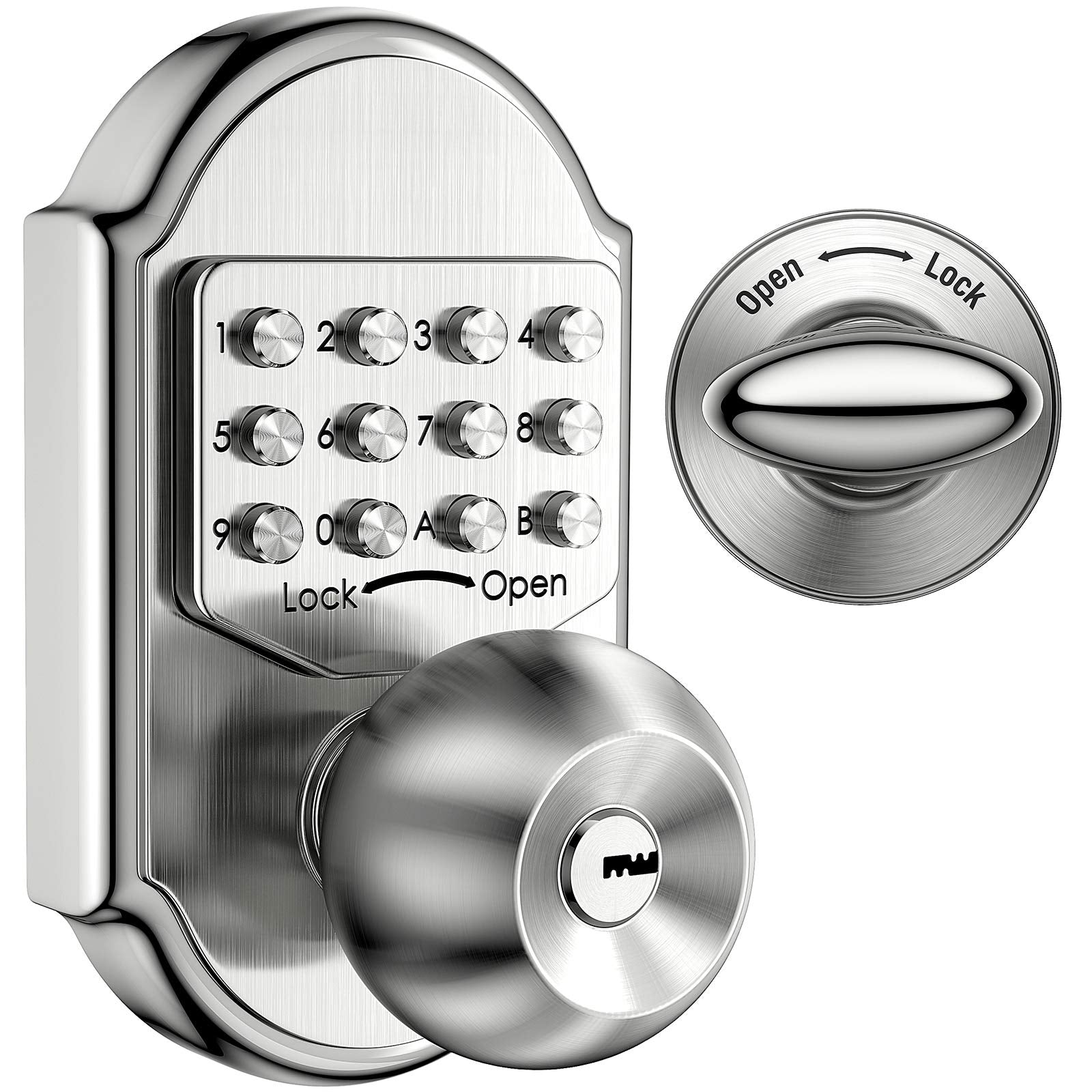 Voltstorm Keyless Entry Door Lock Deadbolt Sabbath Lock Keys Mechanical Stainless Steel Digital Code Keypad Door Knob Weatherproof No Risk Of Low Power Higher Security