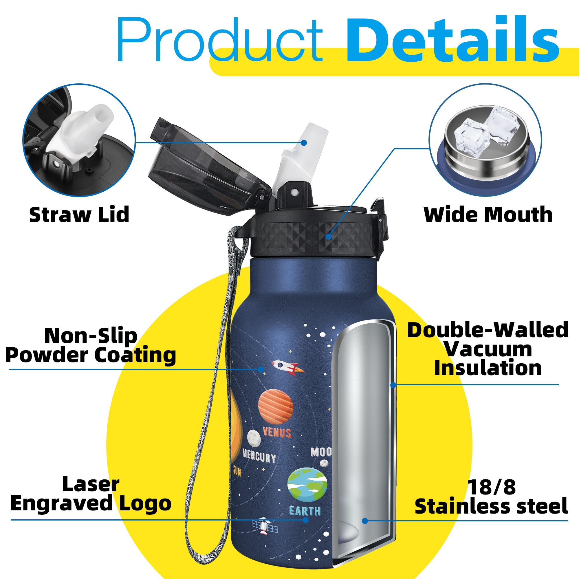 Han'S Bottle Kids Water Bottle With Straw Lid - Insulated Stainless Steel Reusable Tumbler For Girl
