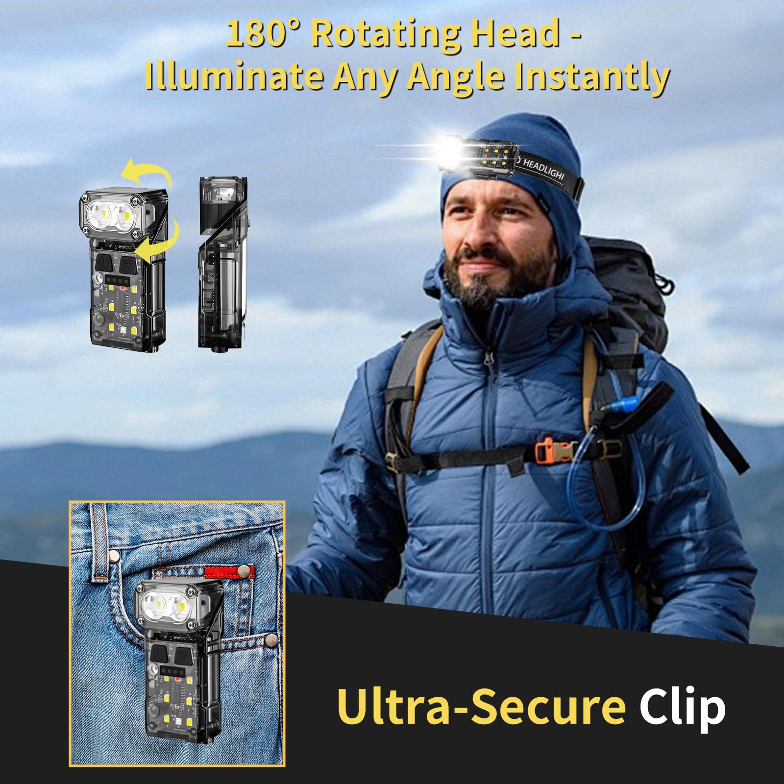 Keep Shinning Rechargeable Headlamp Edc Flashlight, Mini Compact Pocket Flashlights High Lumens With Clip, Small Led Magnetic Flash Lights Head Lamp Motion Sensor For Working Camping Running Emergency