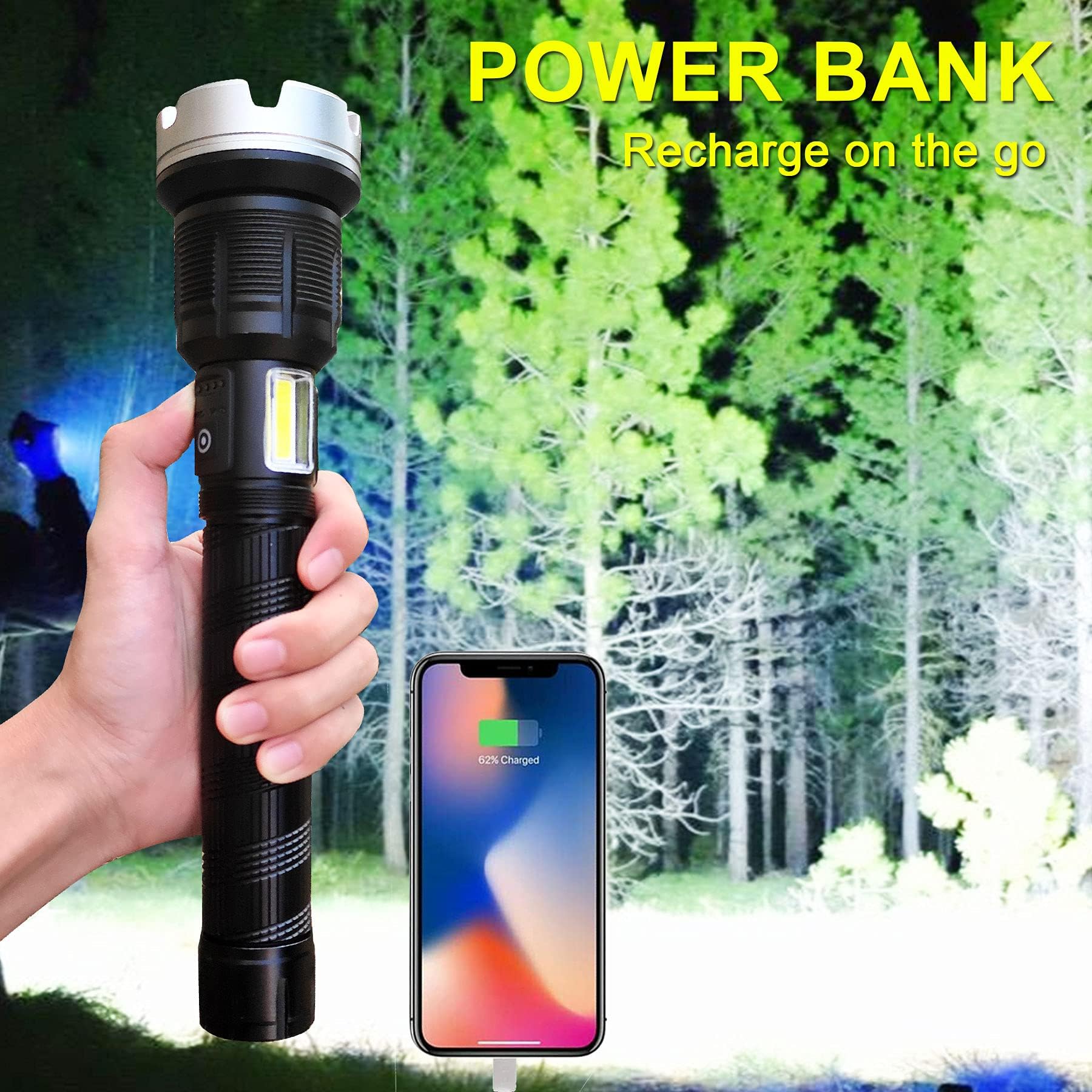Vastfire Rechargeable Flashlights High Lumens Zoomable  Best Floodlight Spotlight Strobe Light Lanterns Brightest Flashlight For Home Camping Power Outage Cars