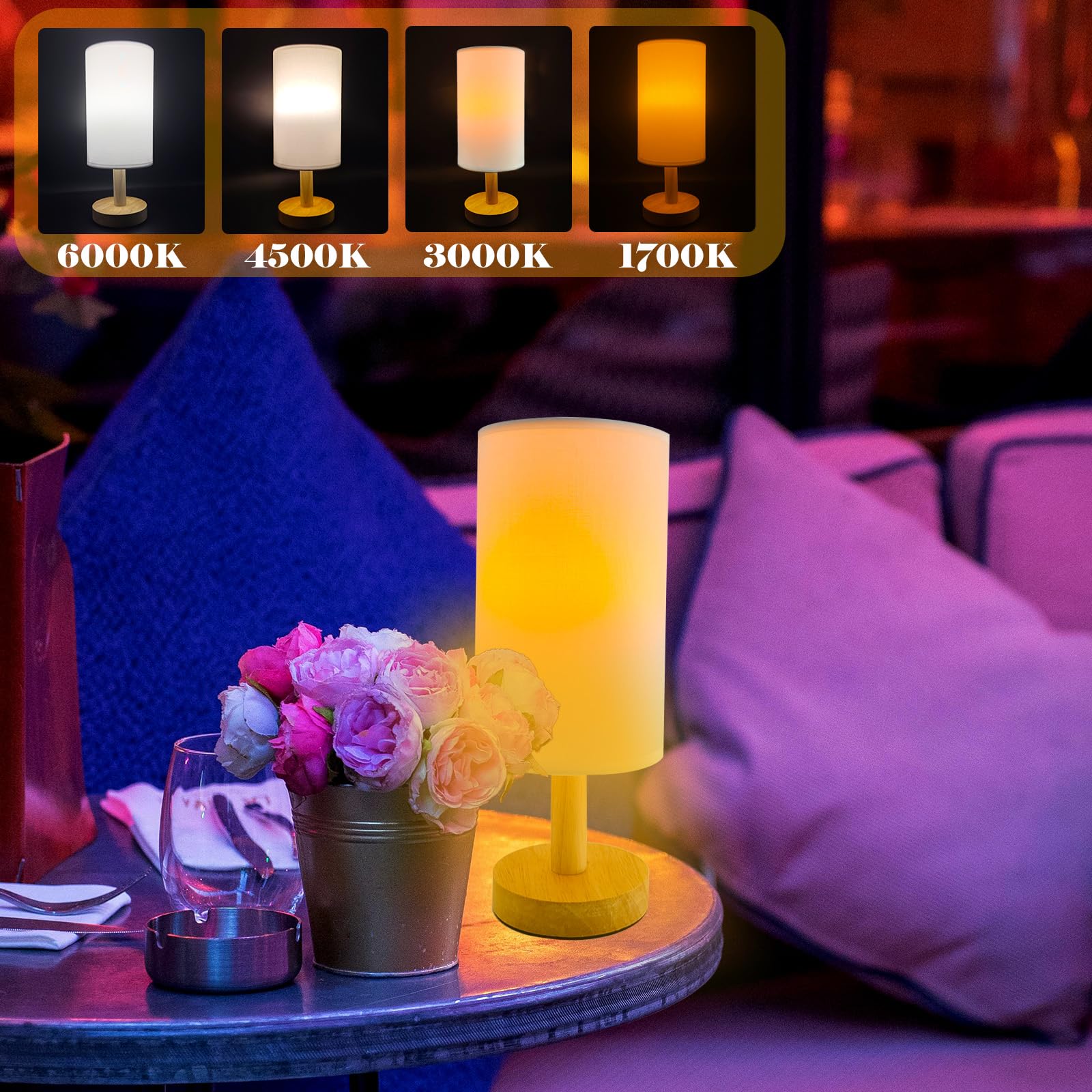 Nowlaby Wireless Bedside Table Lamp With 2Pcs E26 Rechargeable Battery Bulb, Remote Control, Dimmable, Timer, Cylindrical Light For Living Room, Bedrooms, Reading, Night Lighting