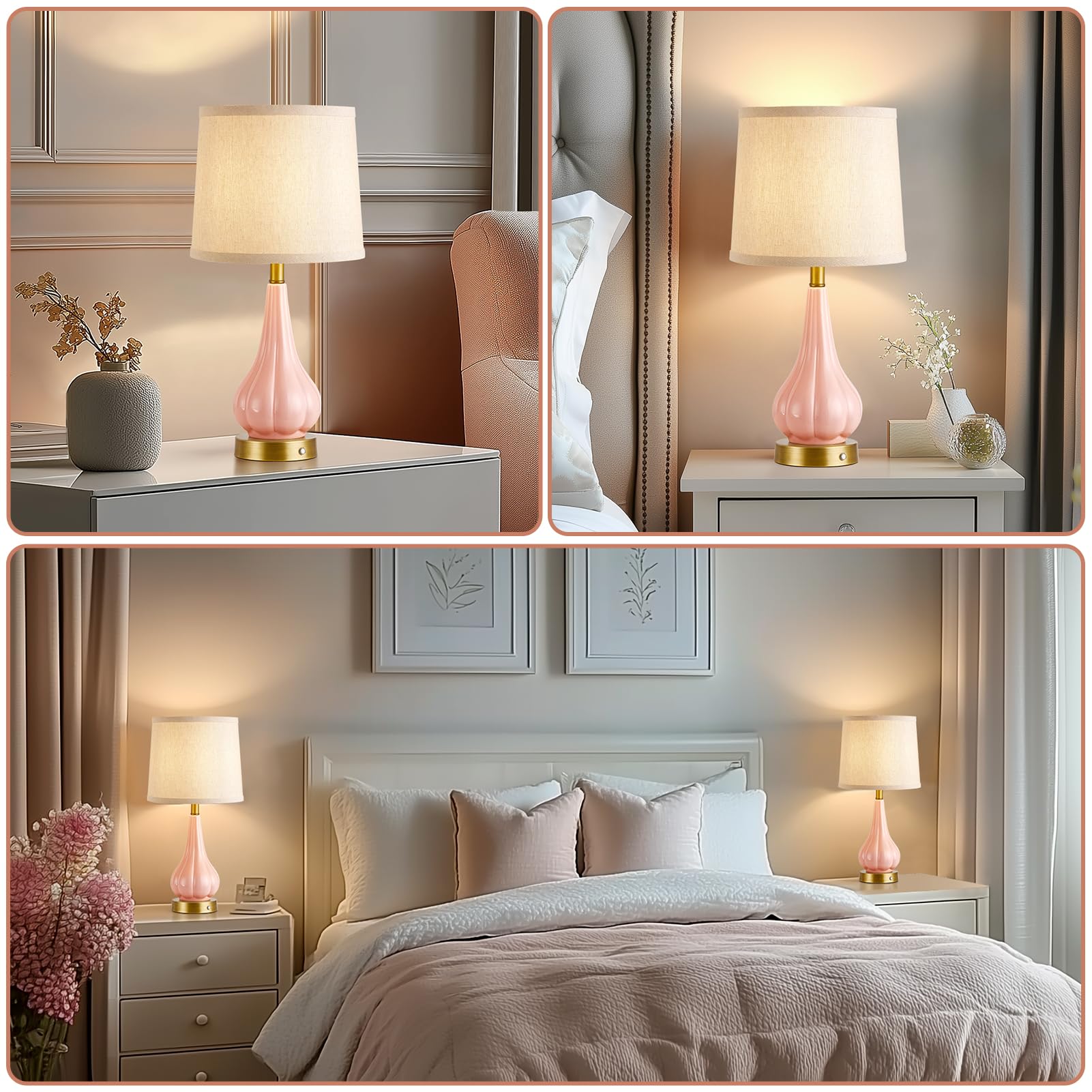 Roriano 2 Pack Cordless Portable Table Lamp, 5000Mah Rechargeable Battery Operated Lamps, Touch Control Stepless Dimmable Night Light Table Lamps For Dining Room, Bedroom, Bedside, Restaurant (Pink)