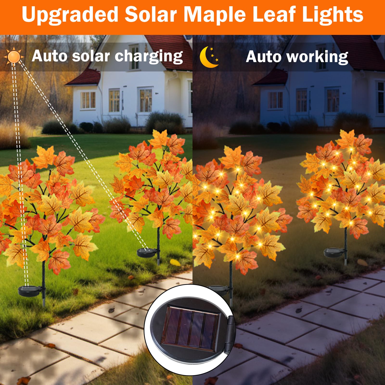 Torontokyo 2 Pack Fall Solar Outdoor Lights, Fall Decor 40 Led Maple Leaves Solar Stake Light With 8 Modes, Waterproof Fall Garden Lights Thanksgiving Decorations For Autumn Yard Pathway Outside