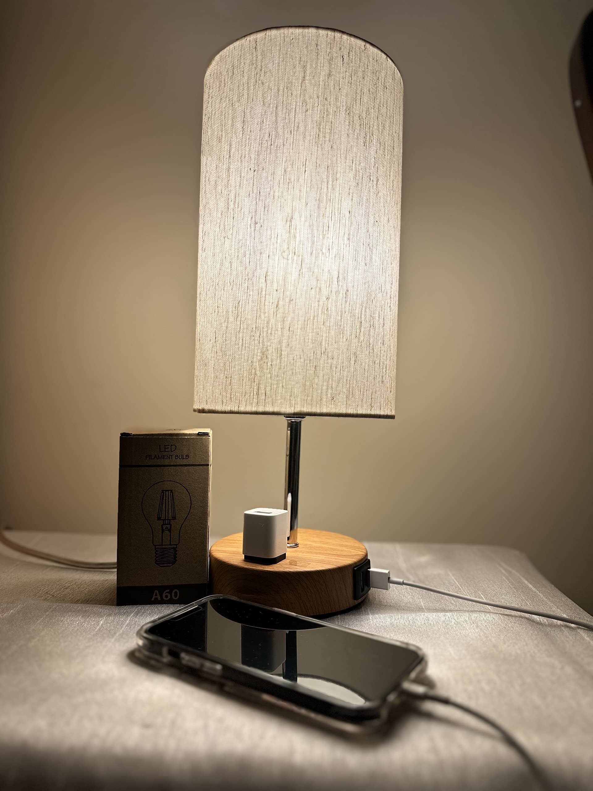 Simplyhomedesigns Simplyhomedesigns【𝟮𝟬𝟮𝟯 𝙐𝙥𝙜𝙧𝙖𝙙𝙚𝙙 Touch Bedside Nightstand Table Lamp W/ 2 Usb-A Charging Ports & Outlet 3-Way Dimmable For Bedroom,Living Room,Office,Dorm(Light Bulb Included), Grey/Black