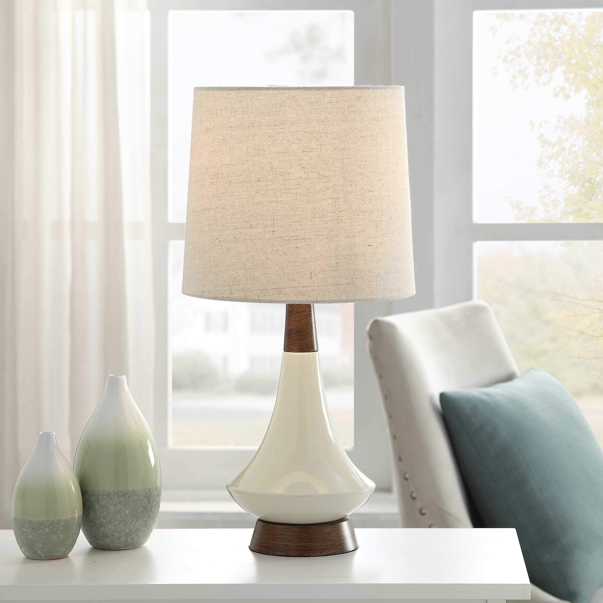 Collective Design L13225Bam Table Lamp, White Washed Wood/Cream