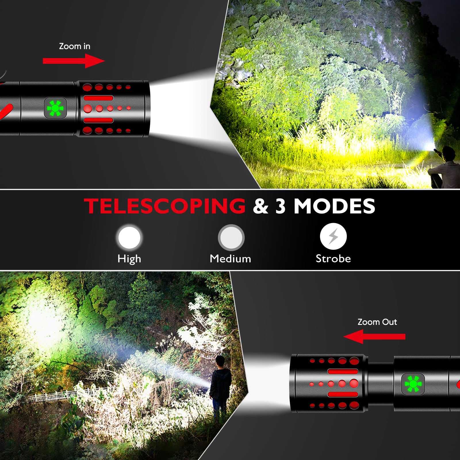 Xlentgen Rechargeable Flashlights High Lumens 20000 Lumens, 2Pack Super Bright Small Tactical Flashlight, Powerful Edc Handheld Flash Lights 3 Modes Zoomable Waterproof For Camping Hiking Emergency (S-2Pack)