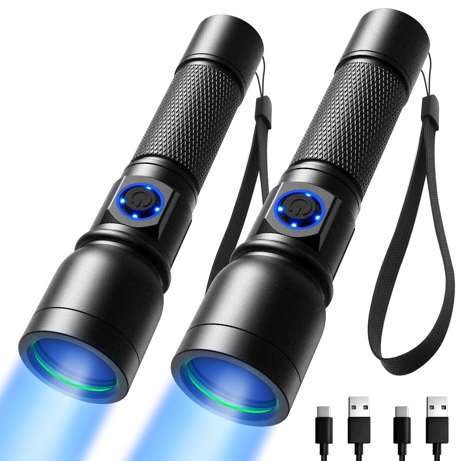 Consciot Uv Flashlight Blacklight Usb-C Rechargeable, 365Nm Led Ultraviolet Light, Portable Woods Lamp For Pet Urine Detection, Dry Stains, Bed Bug, Curing Resin And Gel Nails, Yooperlites, 2 Pack