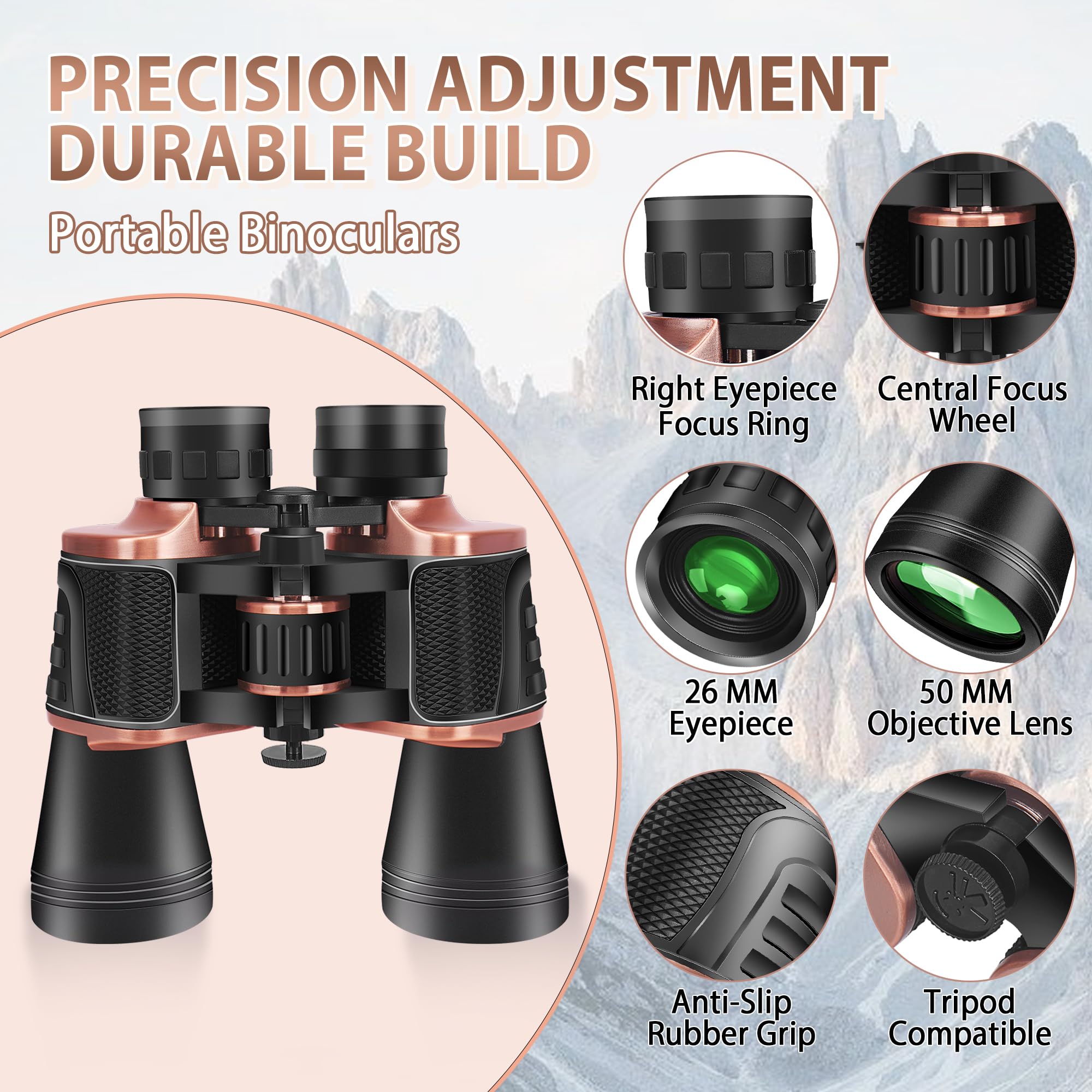 Gaterda 22X50 Binoculars For Adults High Powered, Bak-4 Prism Hd Fmc, Professional Waterproof Binoculars For Bird Watching, Hunting, Travel With Carrying Bag