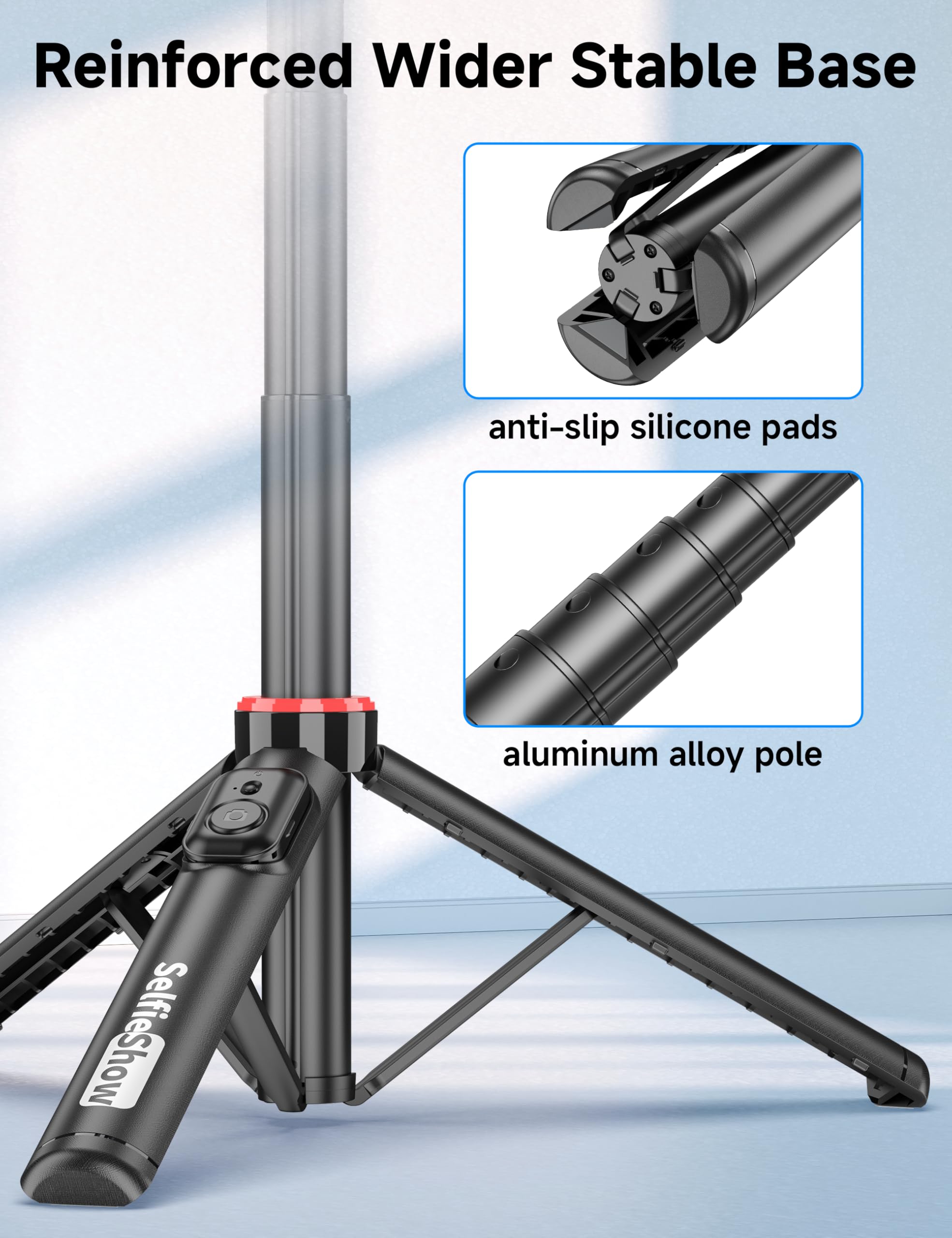 Selfieshow Aluminum Selfie Stick Phone Tripod, 360° Ball Head Tripod For Iphone With Cold Shoe, Extendable Smartphone Tripod Stand With Remote Portable Travel Tripod Compatible With Iphone 16/15/14/13/Android