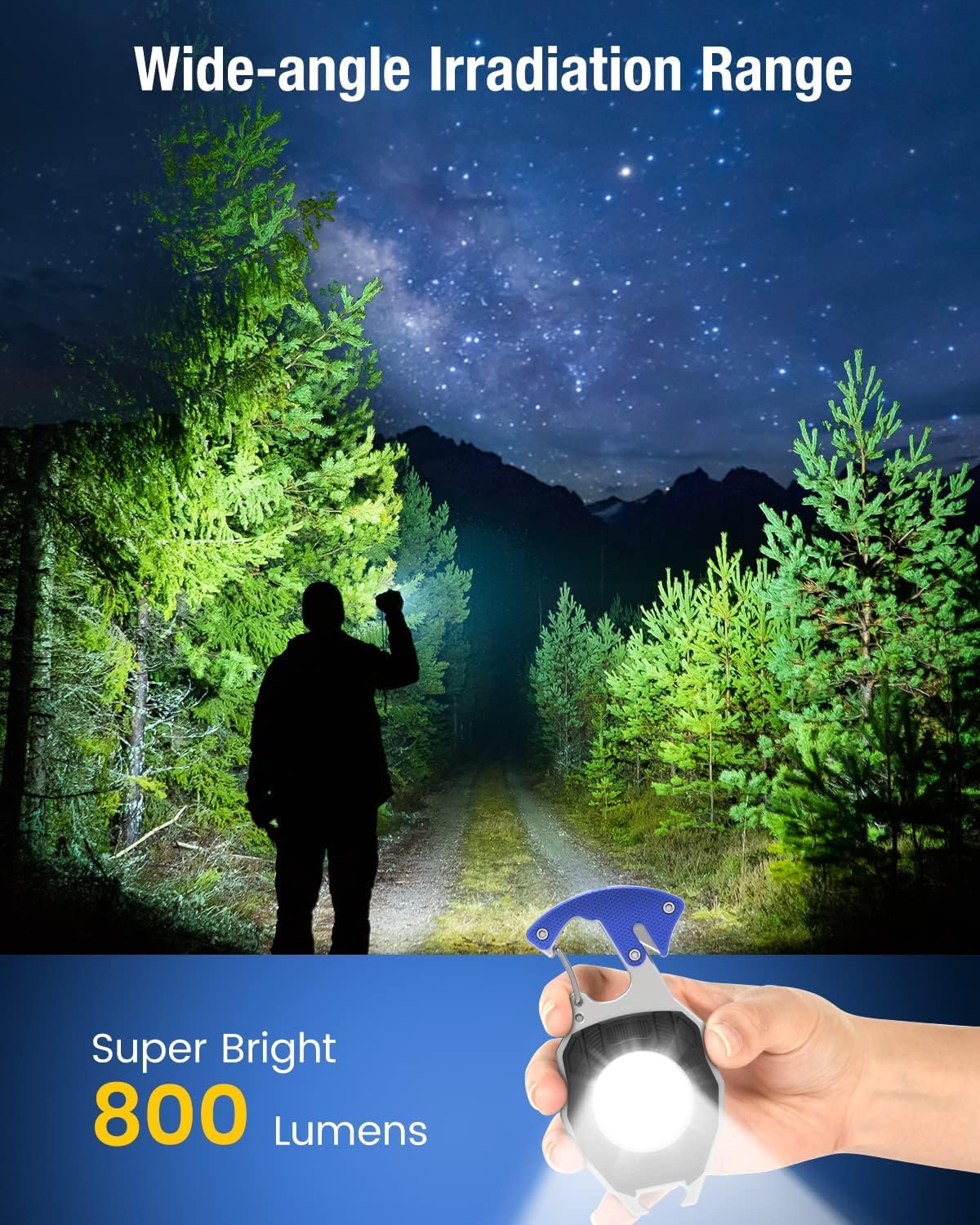 Hgnn Keychain Work Light, 7 Modes Mini Rechargeable Torch, Ipx5, 800 Lumens Cob Keychain Flashlight, Multifunctional Portable Light With Whistle For Outdoor Camping Emergency Lighting