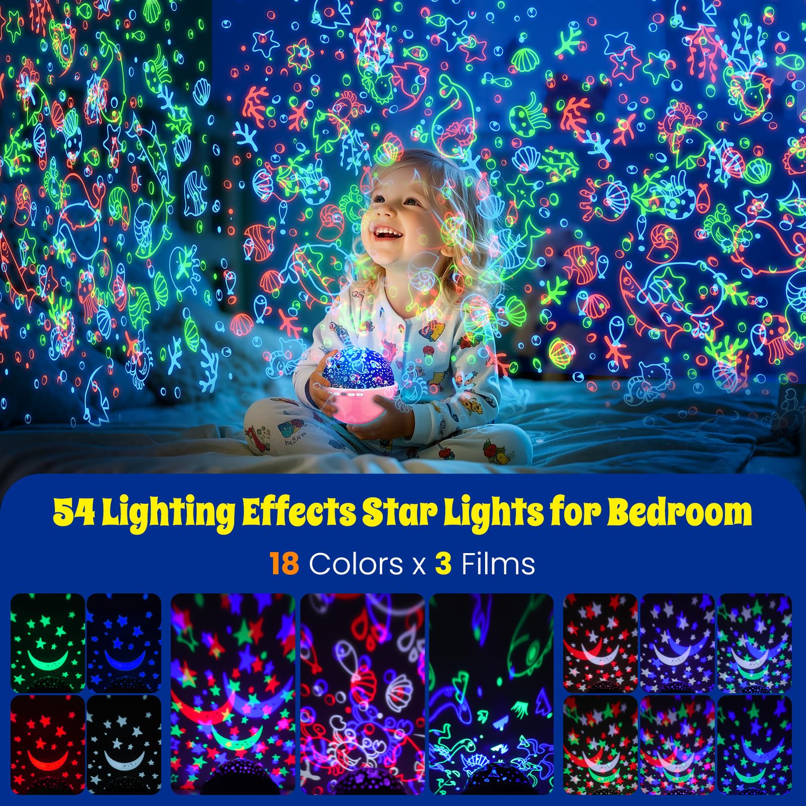 Baisiqilb Kids Star Night Light, Night Light Projector,Nebula Star Projector 360 Degree Rotation - 6 Led Bulbs 18 Light Color Changing With Usb Cable, Romantic  For Men Women Children (Pink)