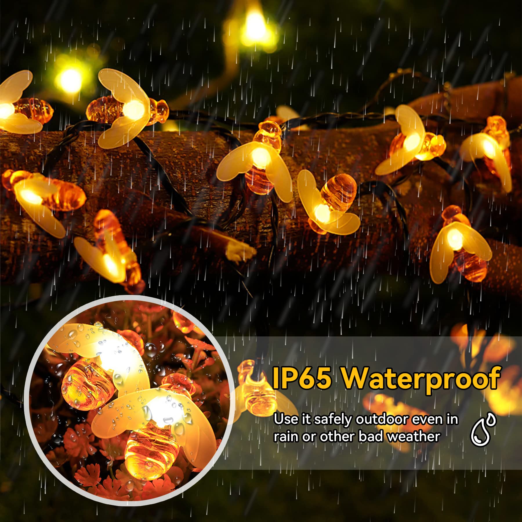 Iticdecor Solar Bee String Lights 30 Led 8 Modes Cute Bee Light Waterproof Outdoor Lights Starry Fairy Light Wedding Home Garden Patio Party Christmas Tree Decoration