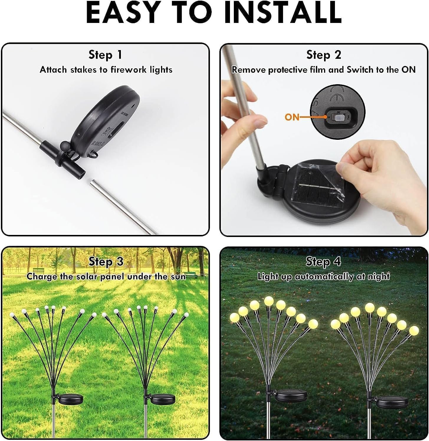 Ozs 6Pack Total 48Led Solar Garden Lights -Solar Lights Outdoor, Solar Firefly Lights, Sway By Wind, Solar Fairy Lights Outdoor Waterproof For Patio Pathway Garden Decor(Warm White)