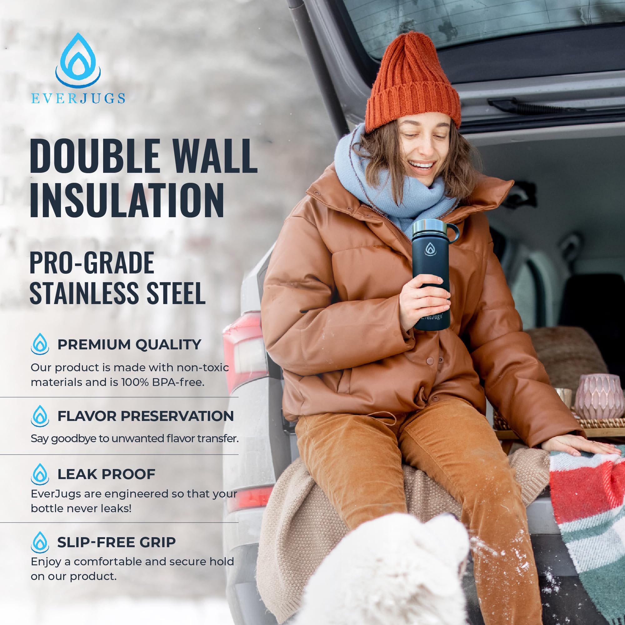 Water Bottle - 32 Oz, Wide Mouth, Premium Stainless Steel Lid/Bottle, Double Walled Vacuum Insulate