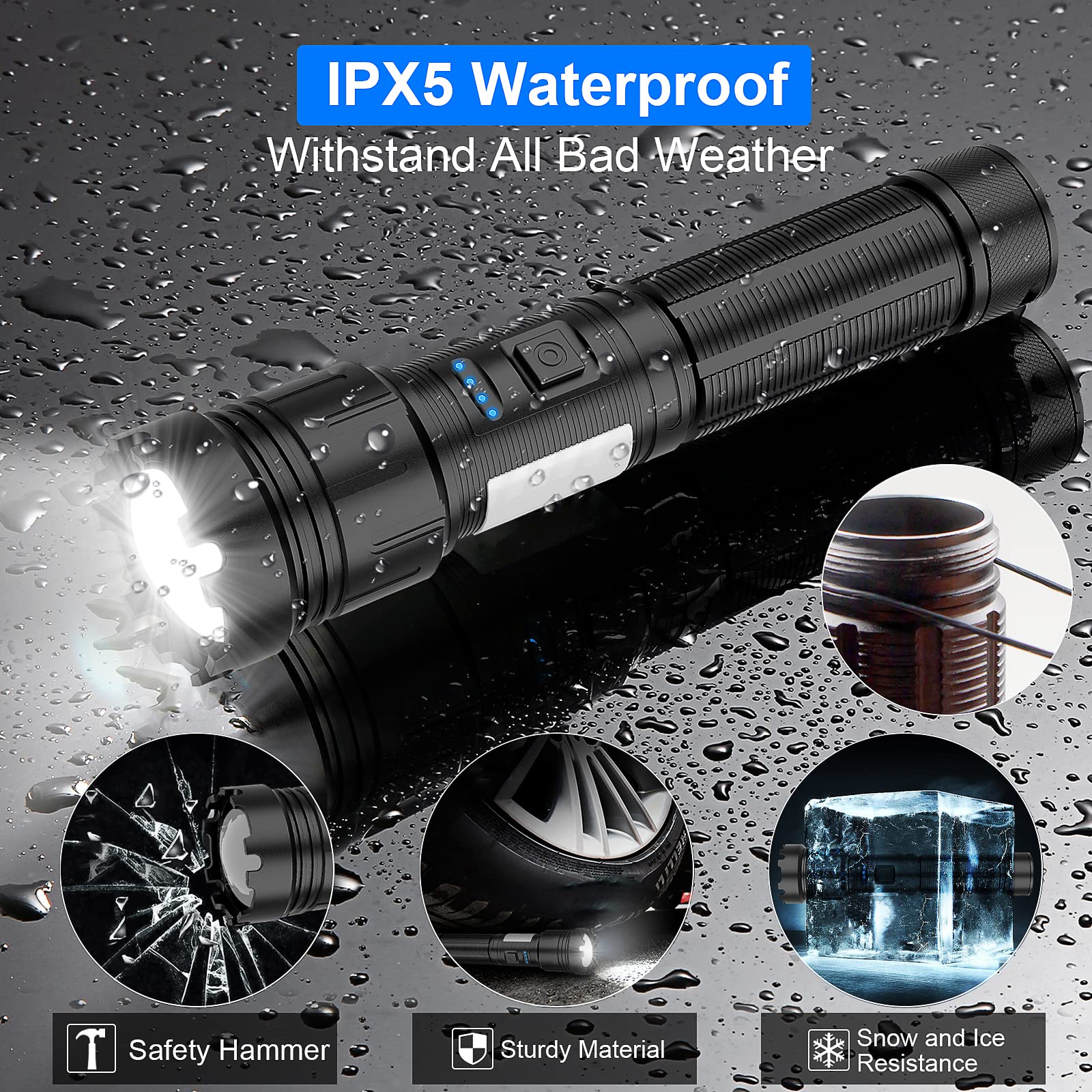 Netcan Flashlight High Lumens Rechargeable, 10000 Lumen Led Flashlights Xhp50.2 Usb Super Bright Flash Light, High Powered Handheld Magnetic Flashlights For Emergencies, 7 Modes, Waterproof, Zoomable, 2 Pack