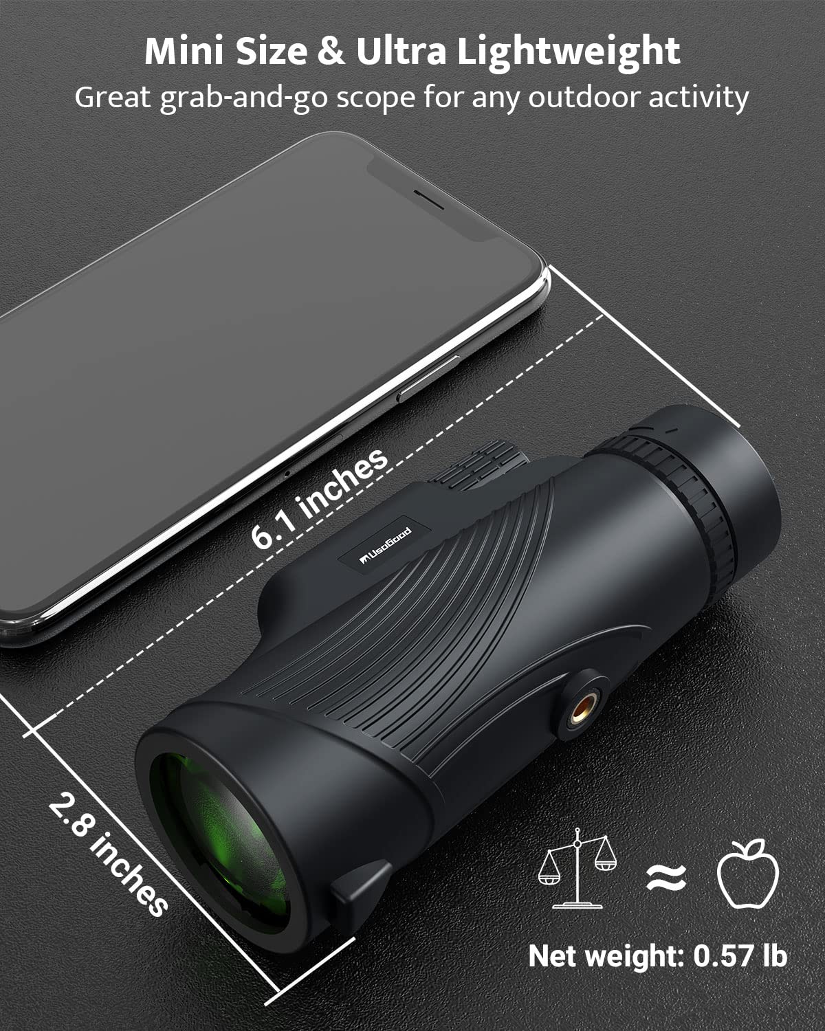 Usogood Monocular Telescope, 10X42 Monoculars For Adults, Compact Portable Waterproof Monocular With Hand Strap, Lightweight Handheld Pocket Telescope For Bird Watching