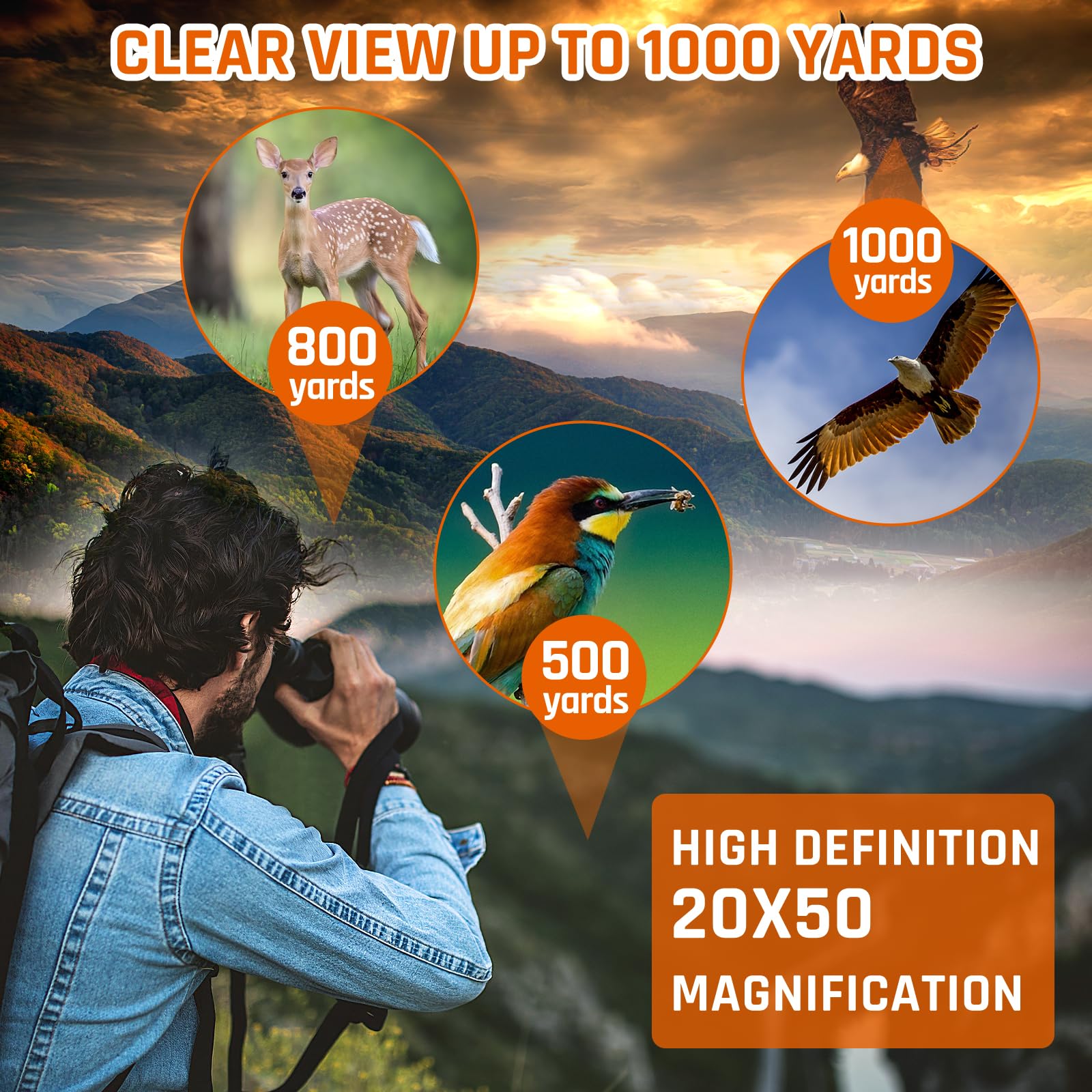 Sogries 20X50 High Power Binoculars For Adults With Low Light Night Vision,Military Compact Hd Professional/Daily Waterproof Binoculars For Bird Watching Hunting/Traveling/Outdoor…